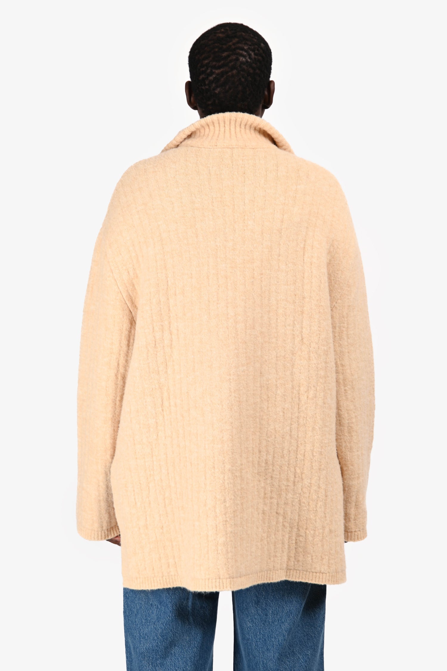 Nanushka Cream Knit Quarter Zip Turtleneck 'Zitah' Sweater Size L