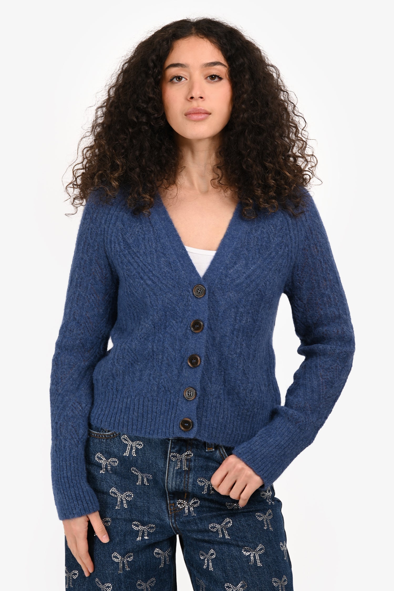 Veronica Beard Blue Baby Alpaca Merino Wool igan Size S