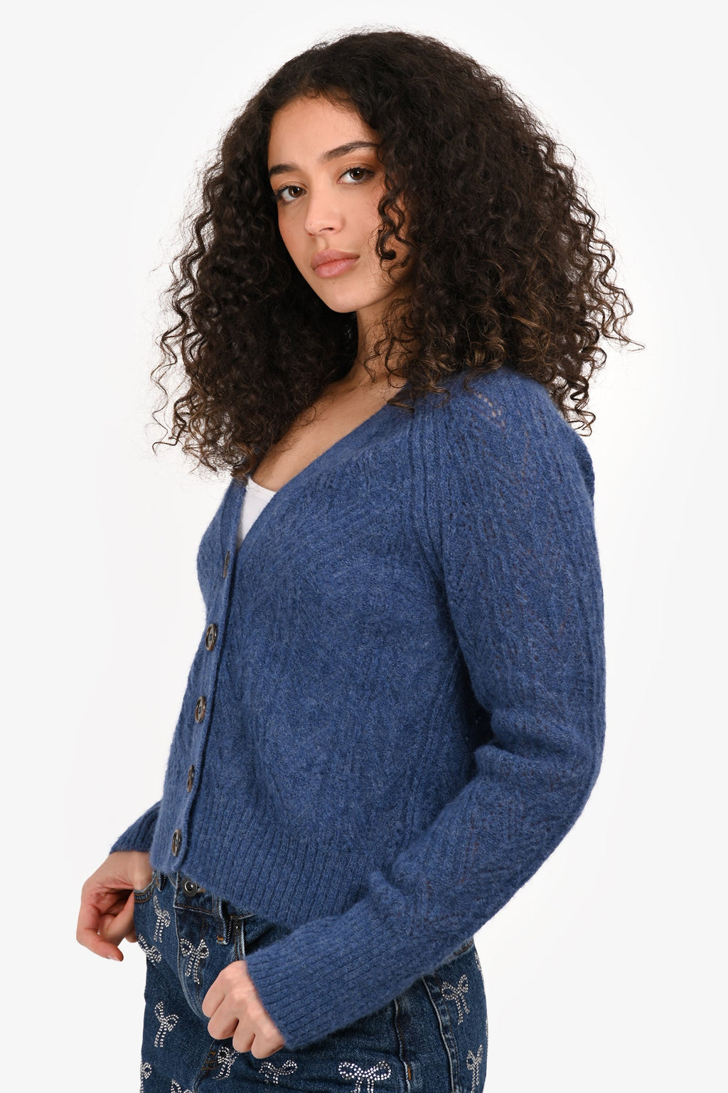 Veronica Beard Blue Baby Alpaca Merino Wool igan Size S