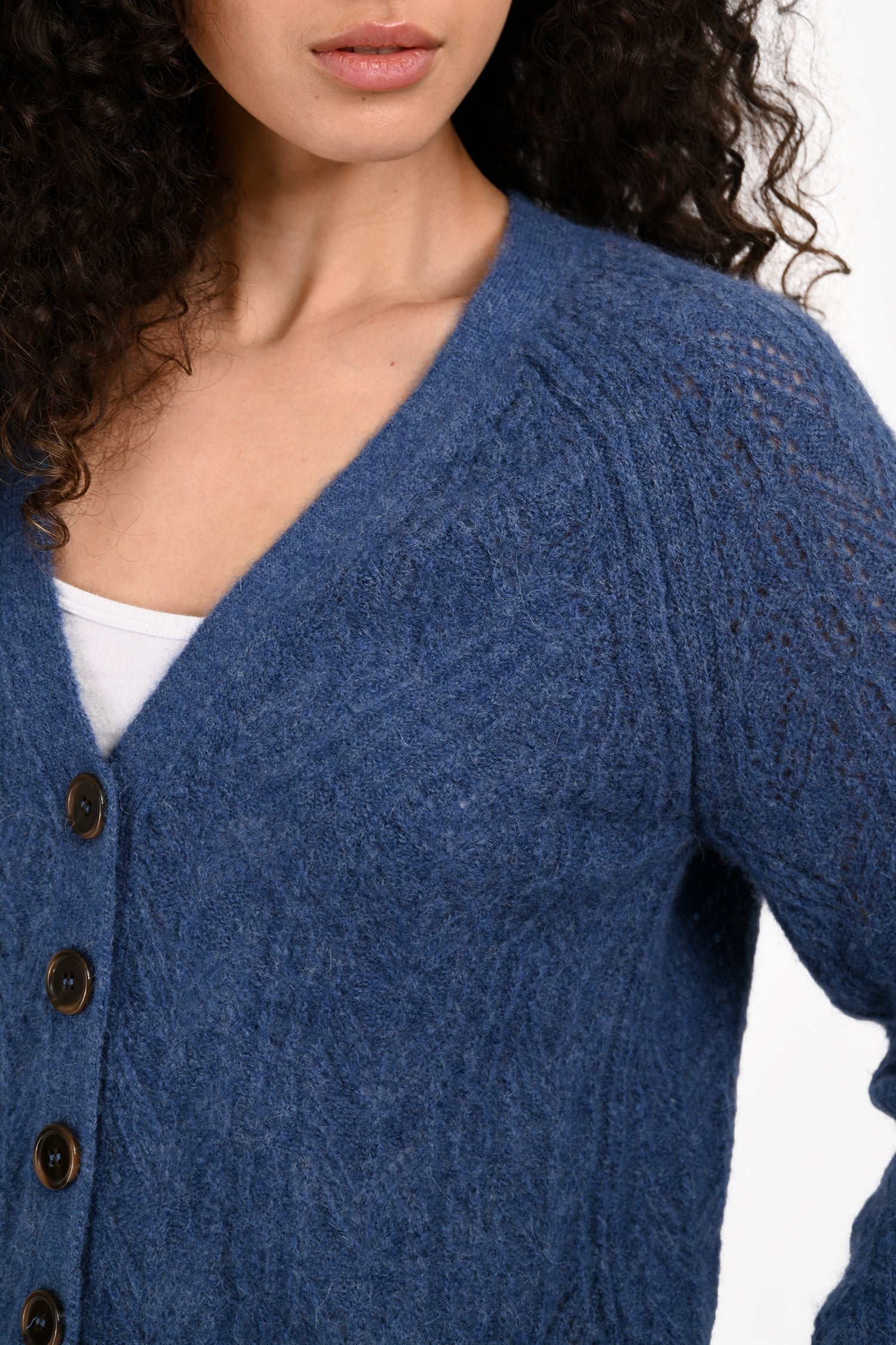 Veronica Beard Blue Baby Alpaca Merino Wool igan Size S