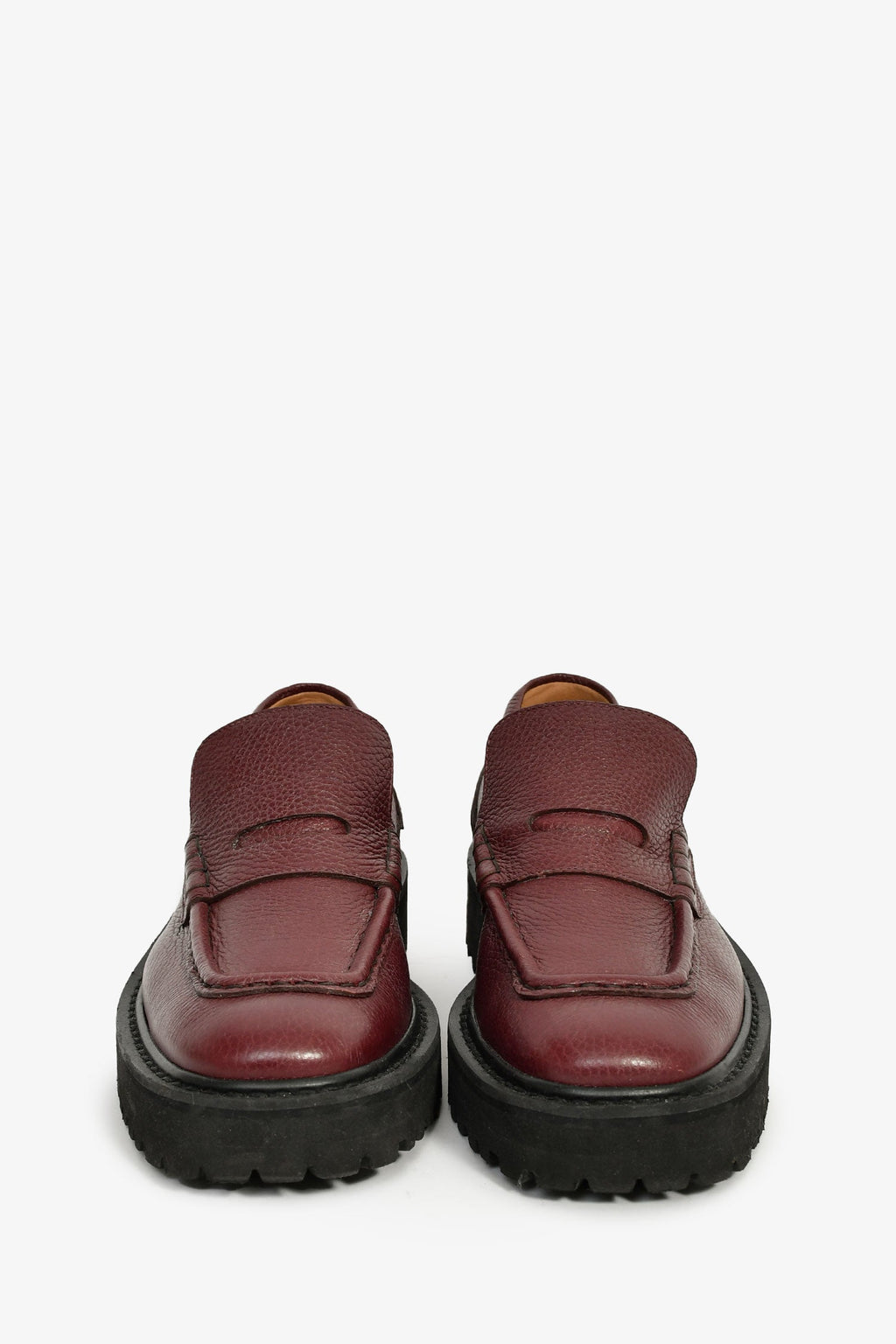 Dries Van Noten Burgundy Leather Platform Penny Loafers Size 39