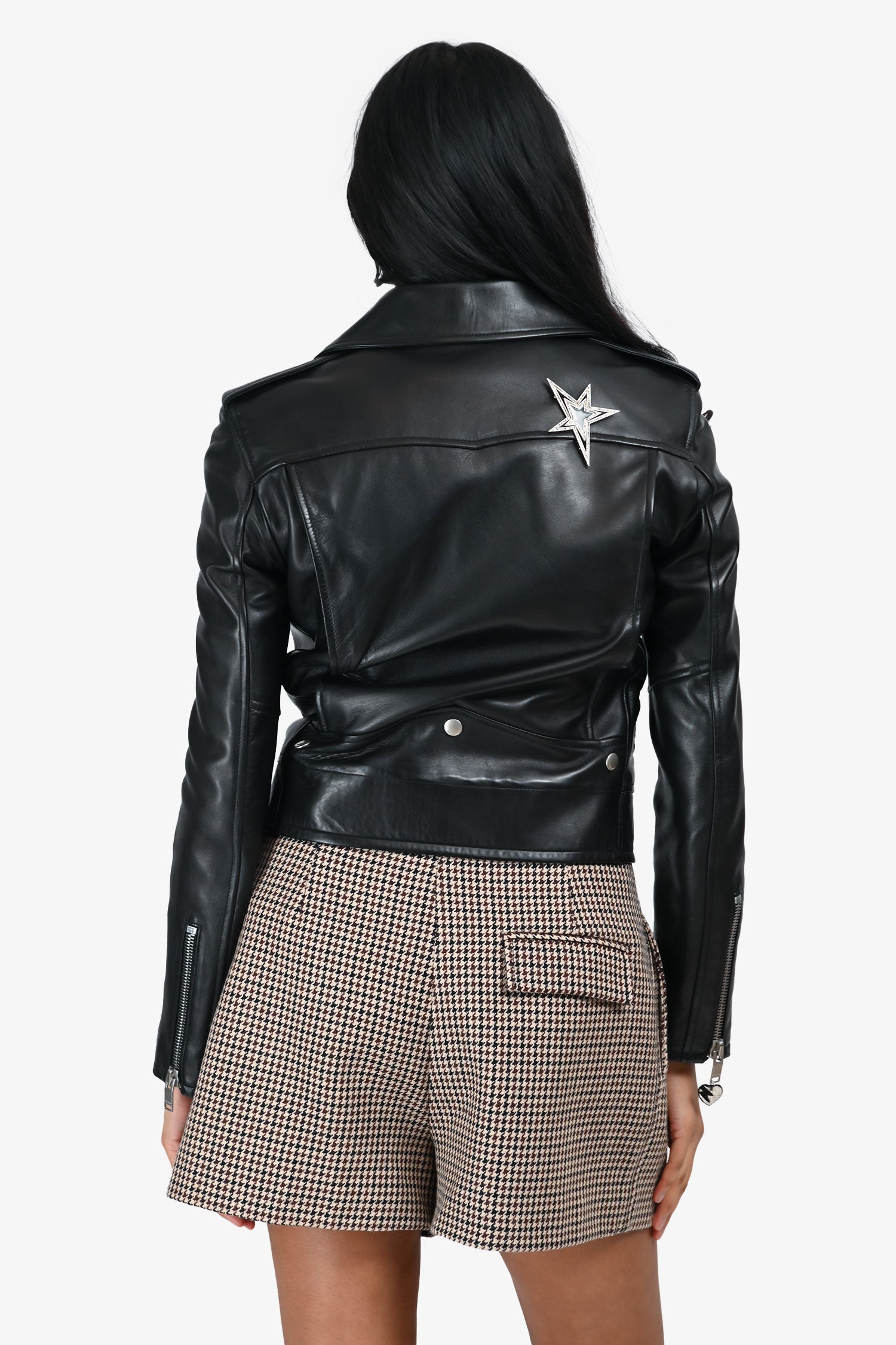 Saint Laurent Black Leather 'YSL' Biker Jacket Size S