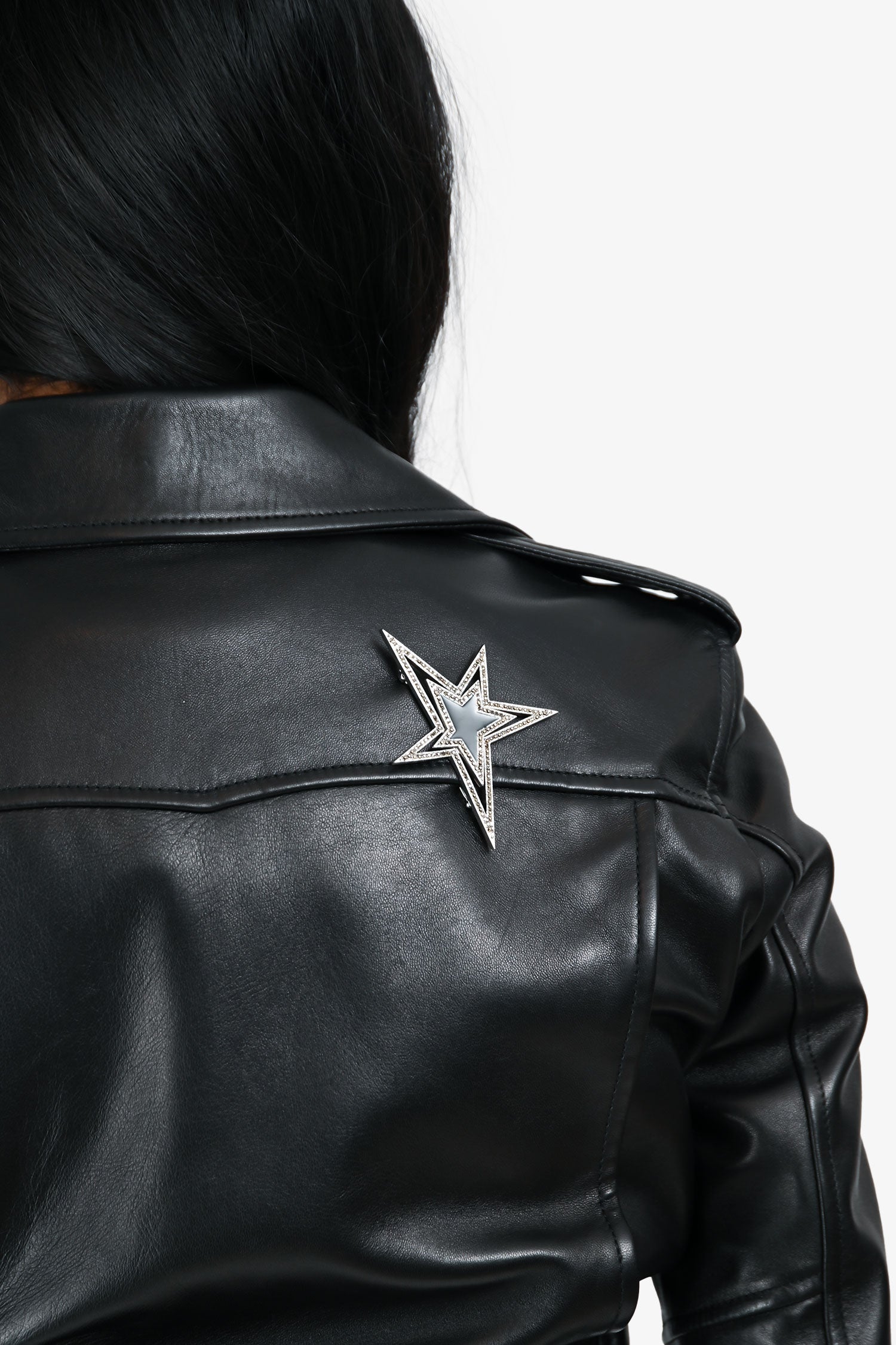 Saint Laurent Black Leather 'YSL' Biker Jacket Size S
