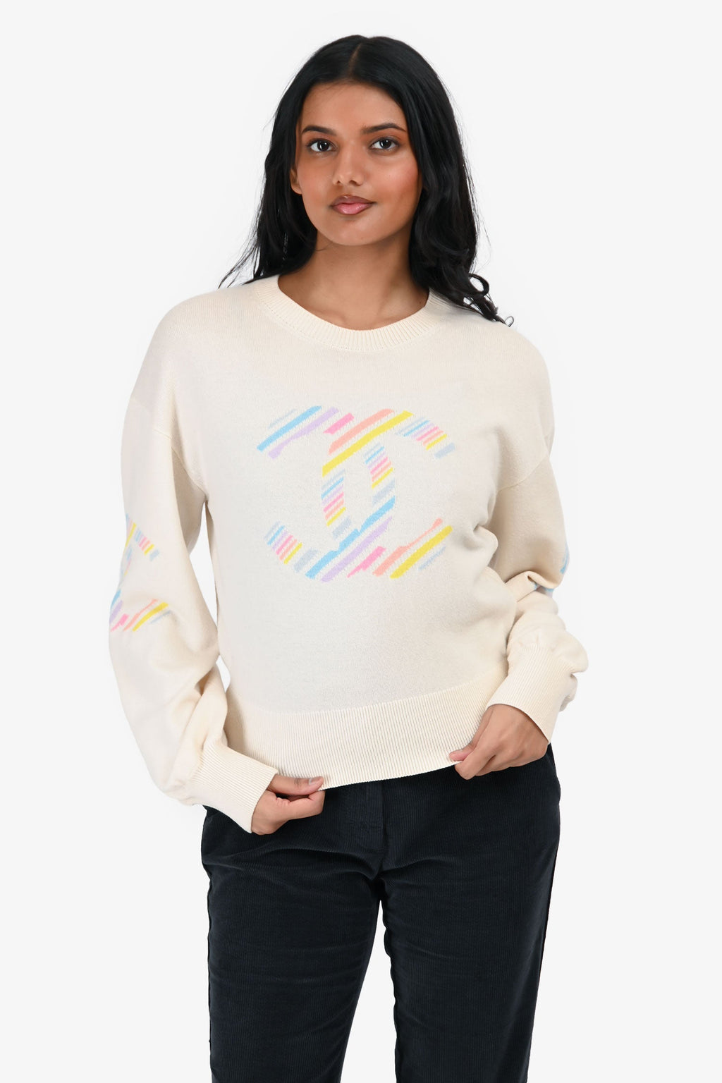Pre-Loved Chanel™ 2019 Cream Cashmere 'La Pausa' Sweater Size 38