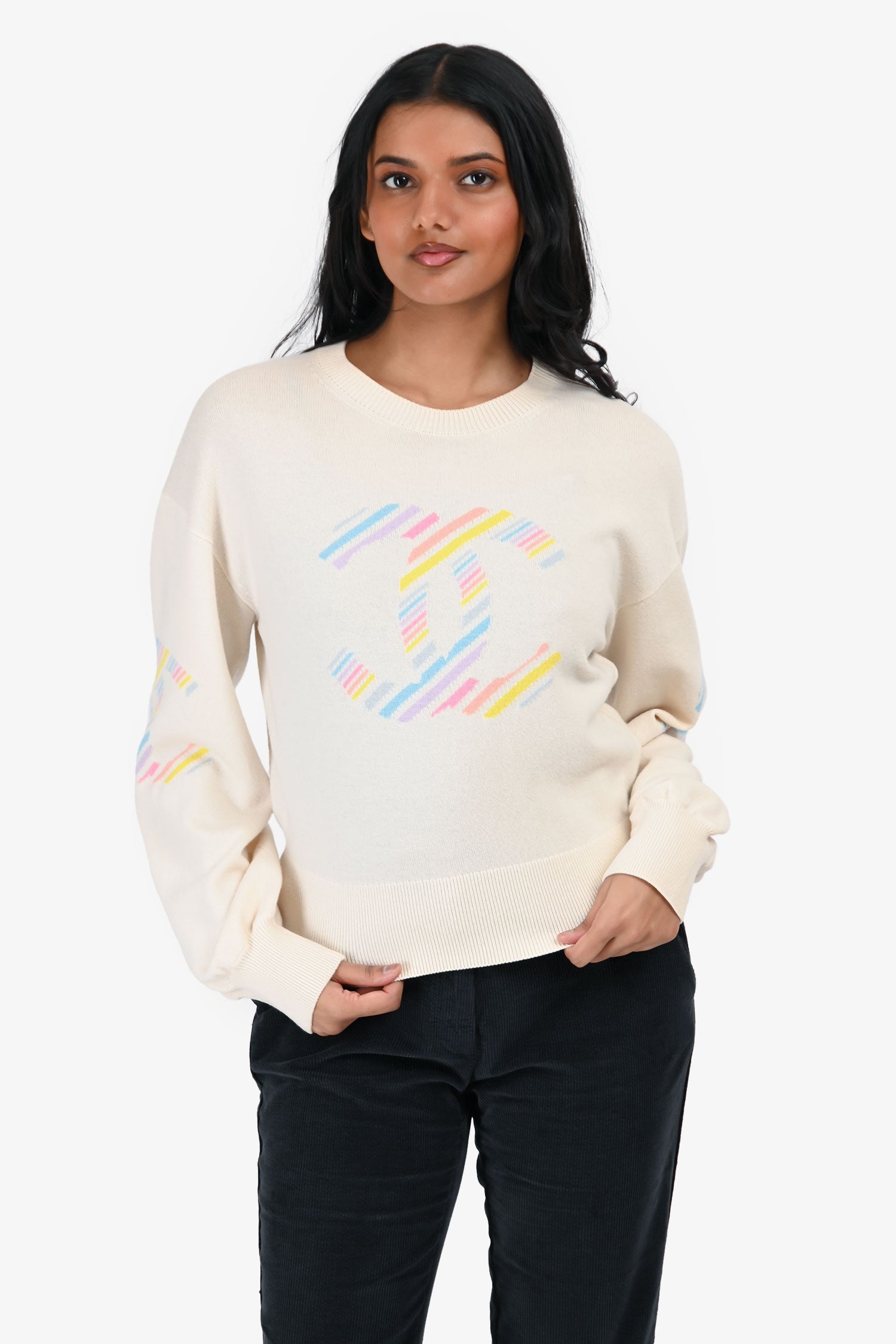 Pre-Loved Chanel™ 2019 Cream Cashmere 'La Pausa' Sweater Size 38