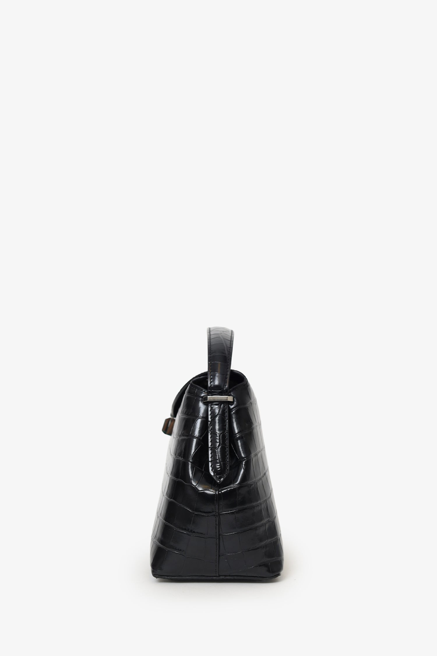 Toteme Black Embossed Leather T-Lock Top Handle Bag With Strap