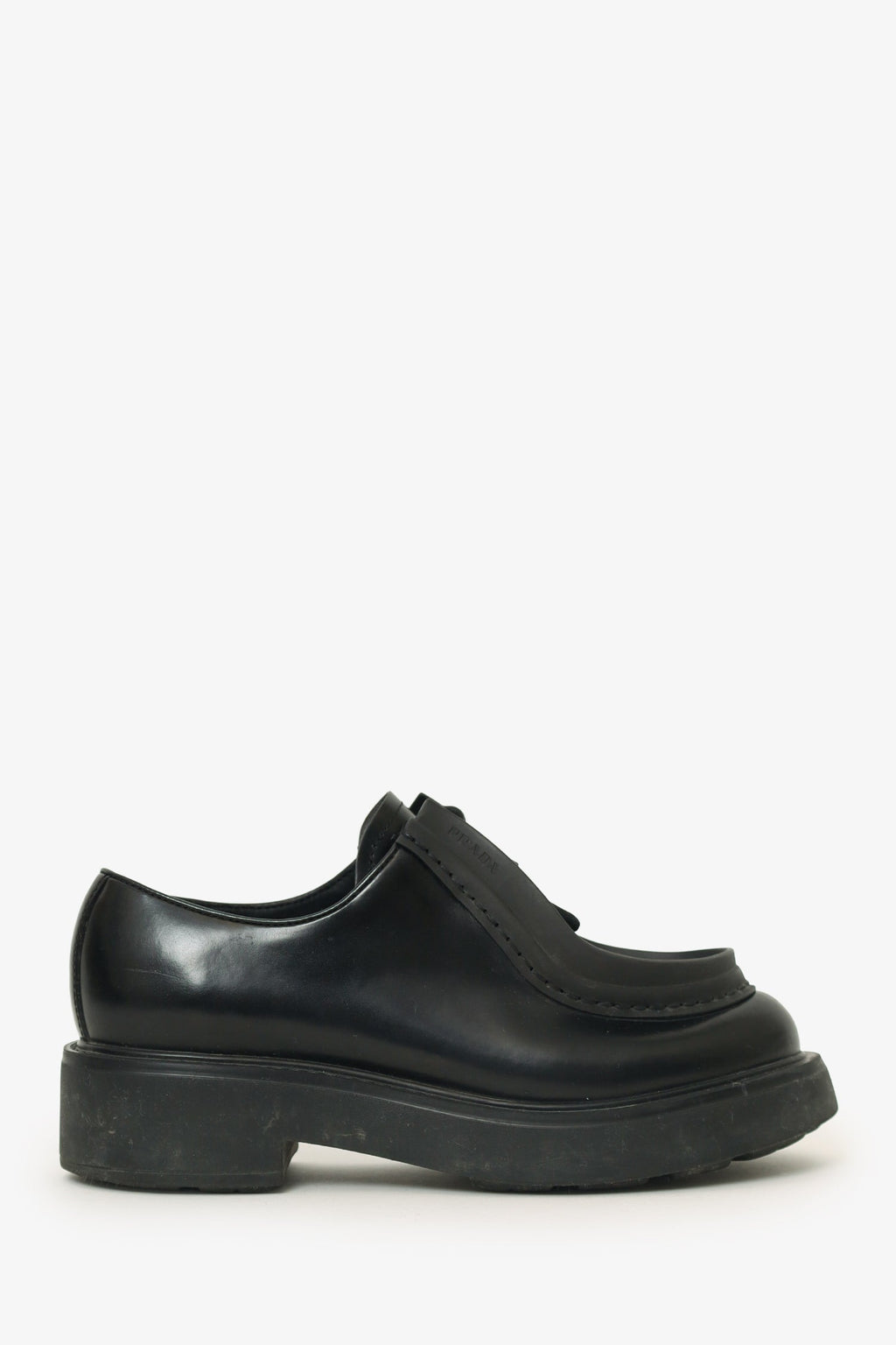 Prada Black Leather Chunky Lace Up Shoes Size 37.5