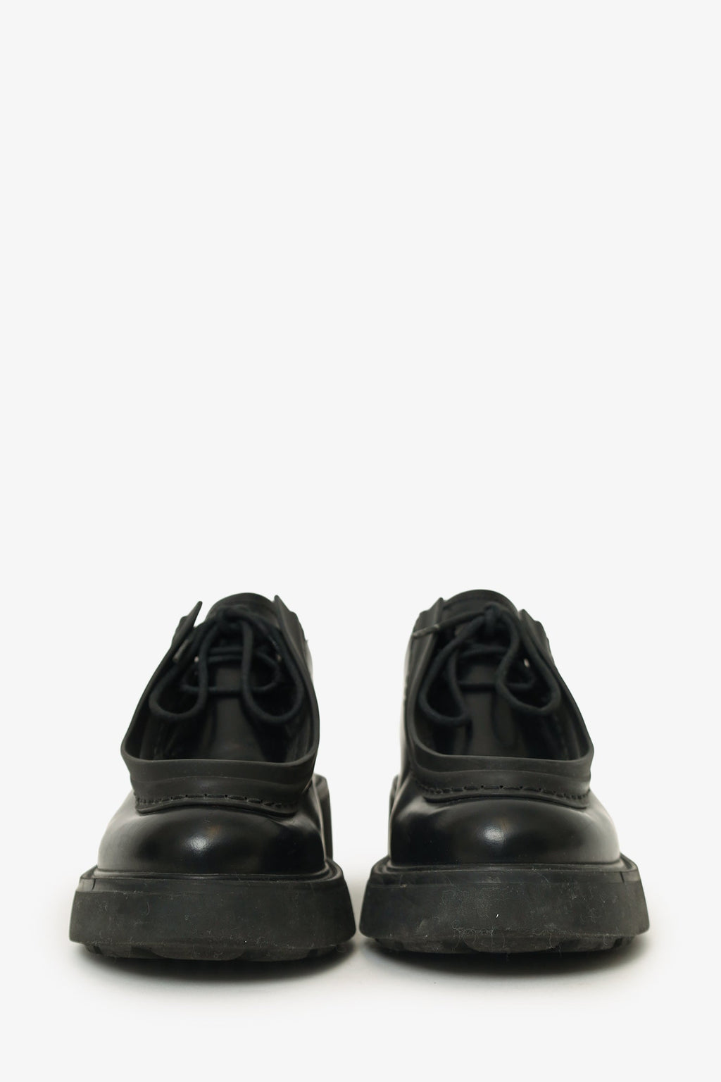 Prada Black Leather Chunky Lace Up Shoes Size 37.5