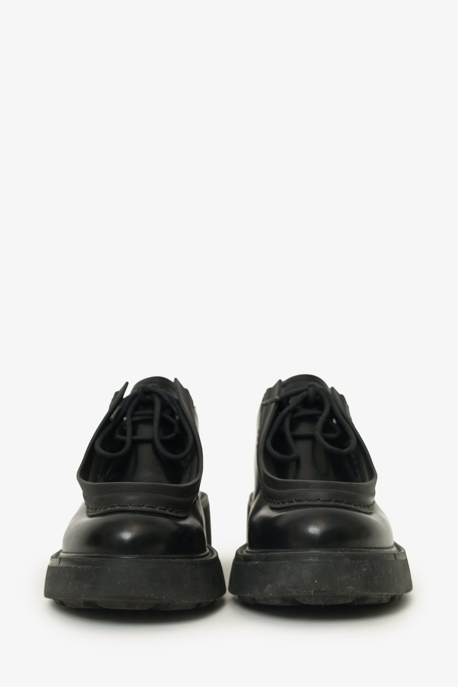 Prada Black Leather Chunky Lace Up Shoes Size 37.5