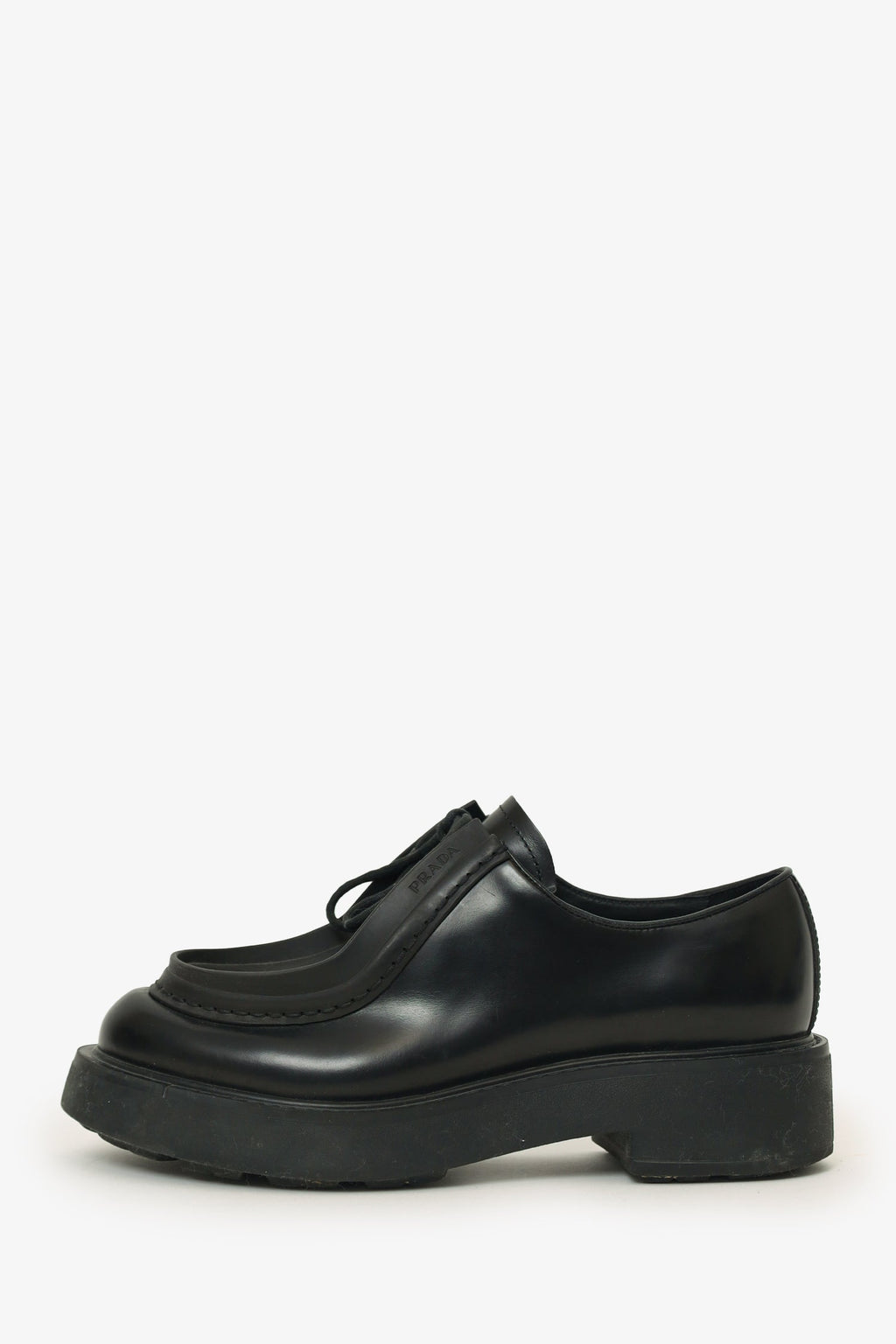 Prada Black Leather Chunky Lace Up Shoes Size 37.5