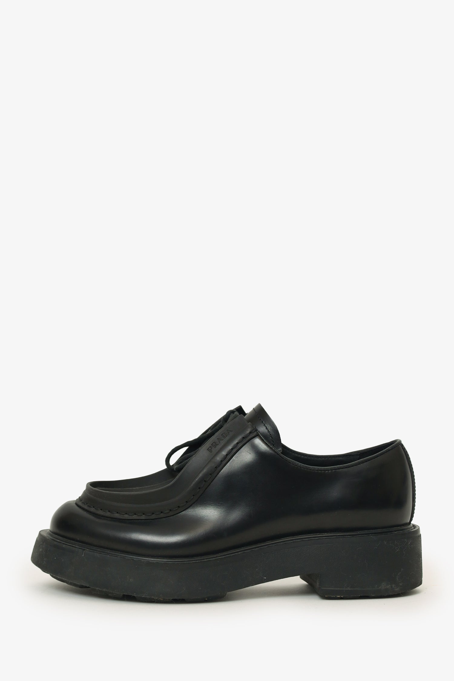 Prada Black Leather Chunky Lace Up Shoes Size 37.5