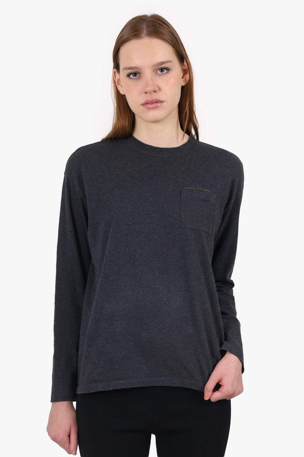 Brunello Cucinelli Grey Beaded Detail Top Size S