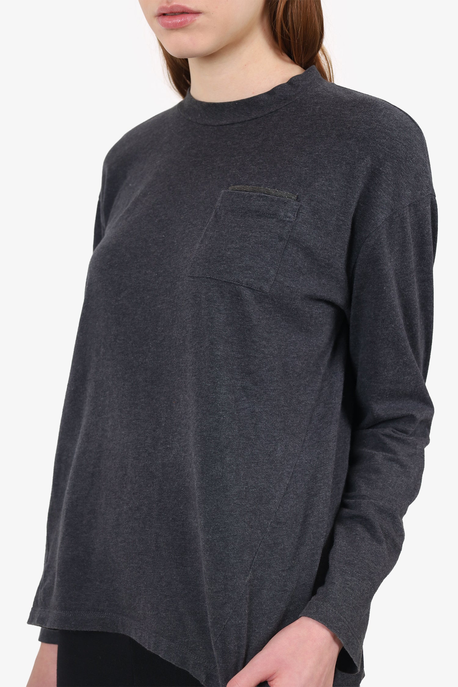 Brunello Cucinelli Grey Beaded Detail Top Size S