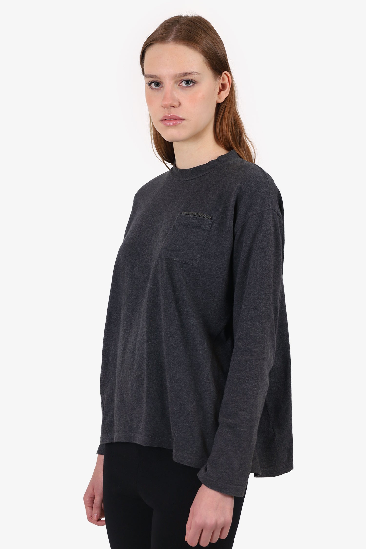 Brunello Cucinelli Grey Beaded Detail Top Size S