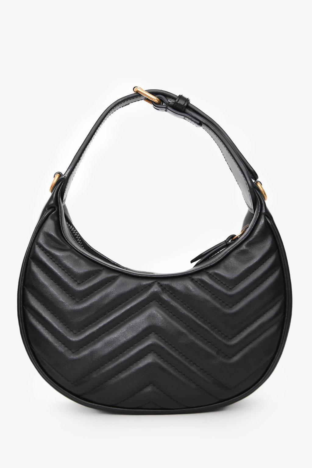 Gucci Black Leather GG Marmont Half Moon Top Handle Bag