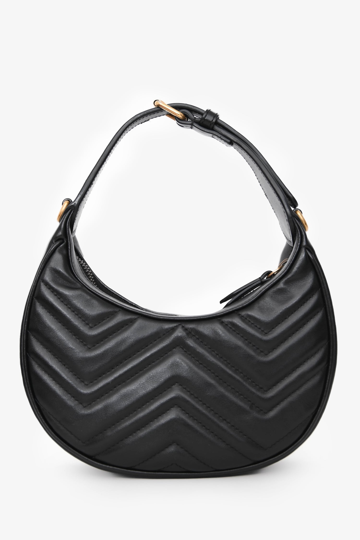 Gucci Black Leather GG Marmont Half Moon Top Handle Bag