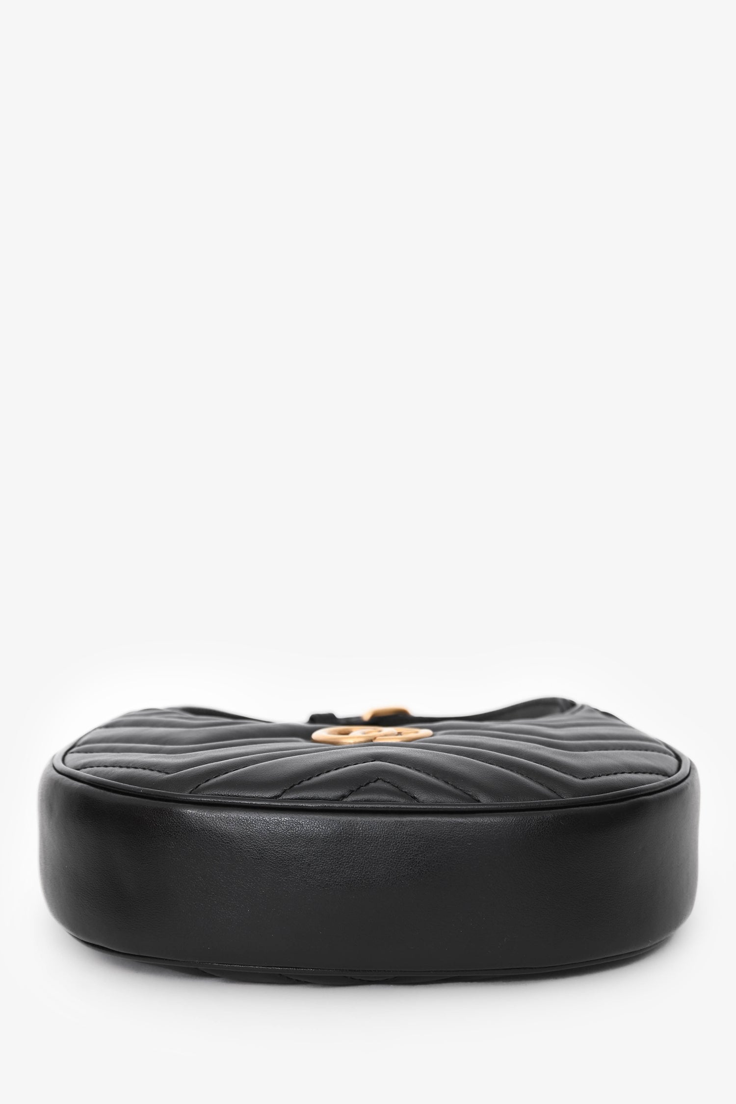 Gucci Black Leather GG Marmont Half Moon Top Handle Bag