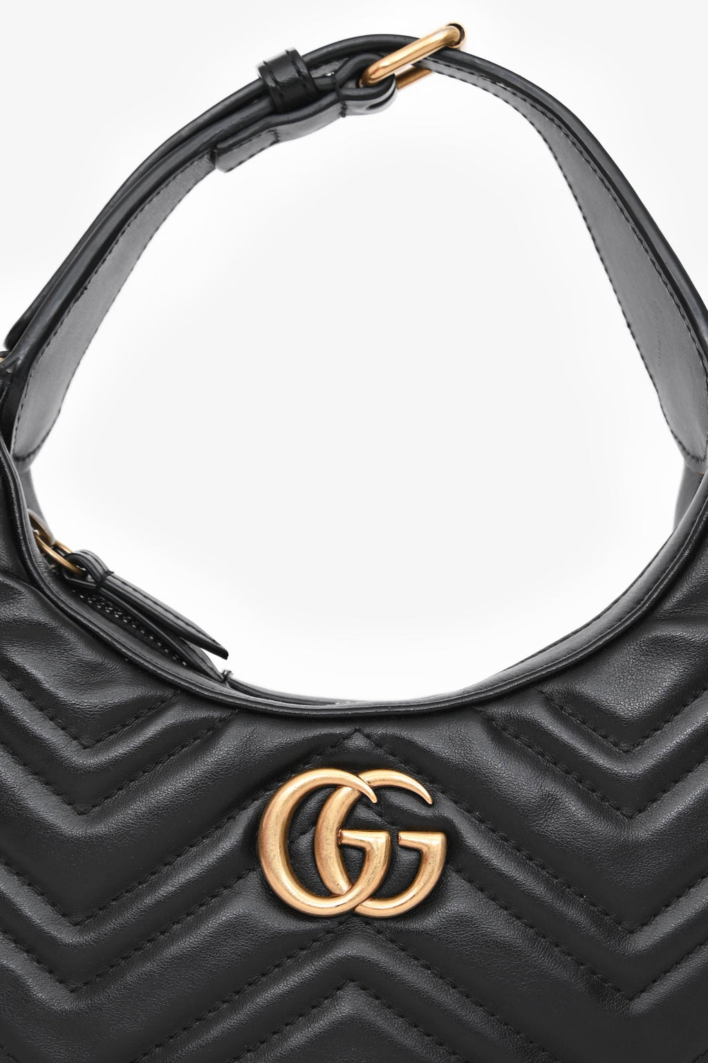 Gucci Black Leather GG Marmont Half Moon Top Handle Bag
