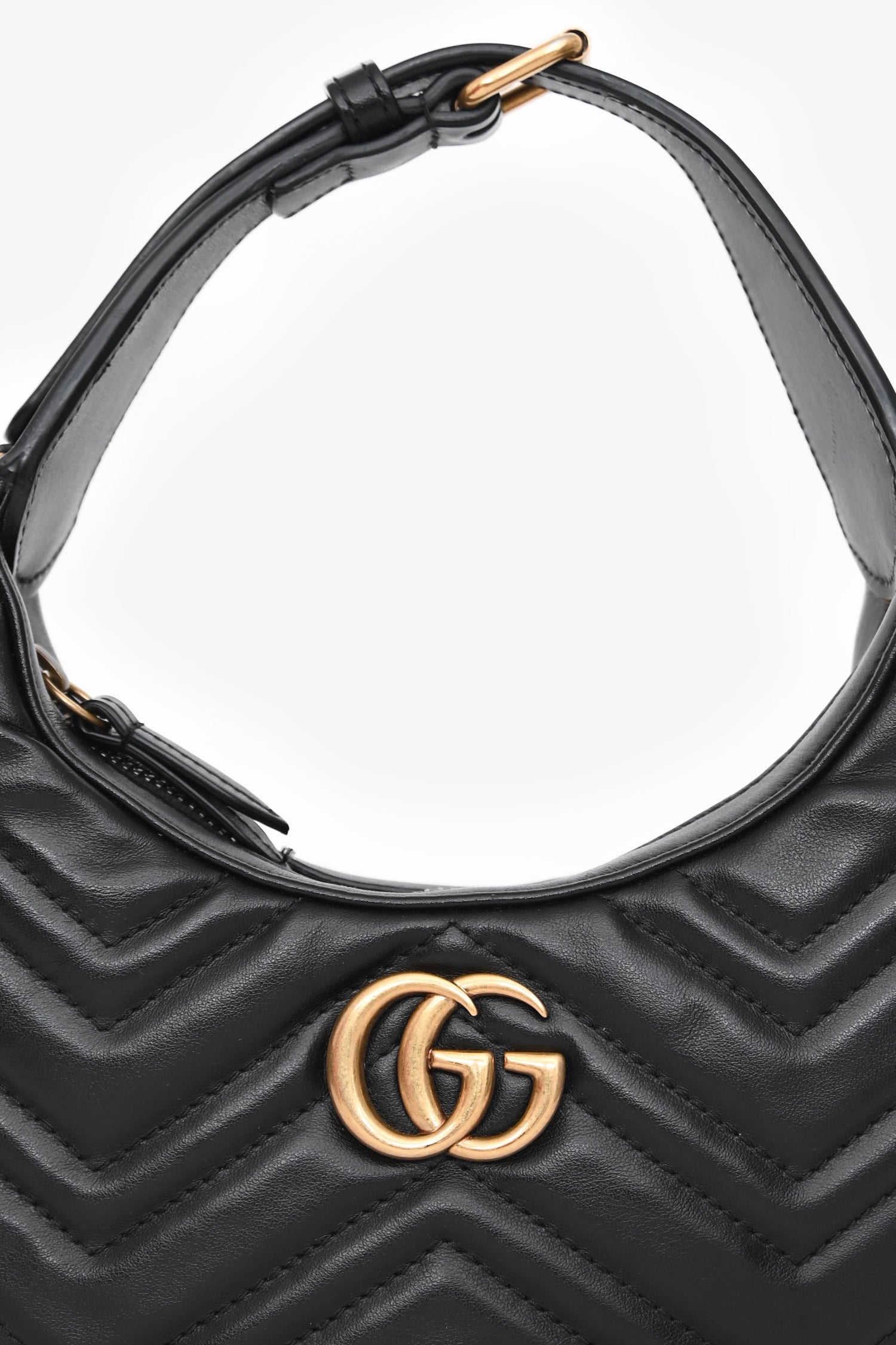 Gucci Black Leather GG Marmont Half Moon Top Handle Bag