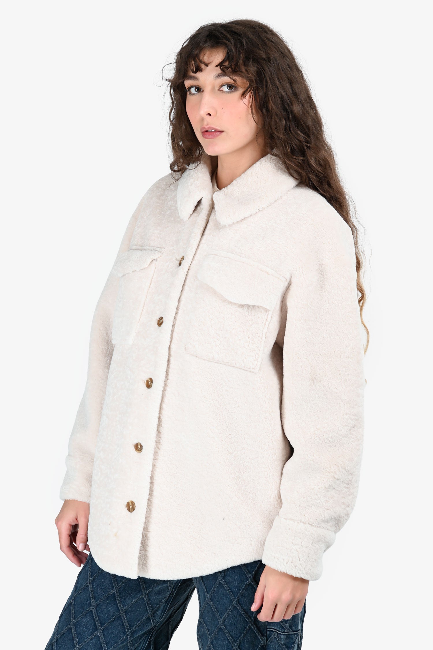Maje Beige Faux Sherpa Teddy Shacket Size 38
