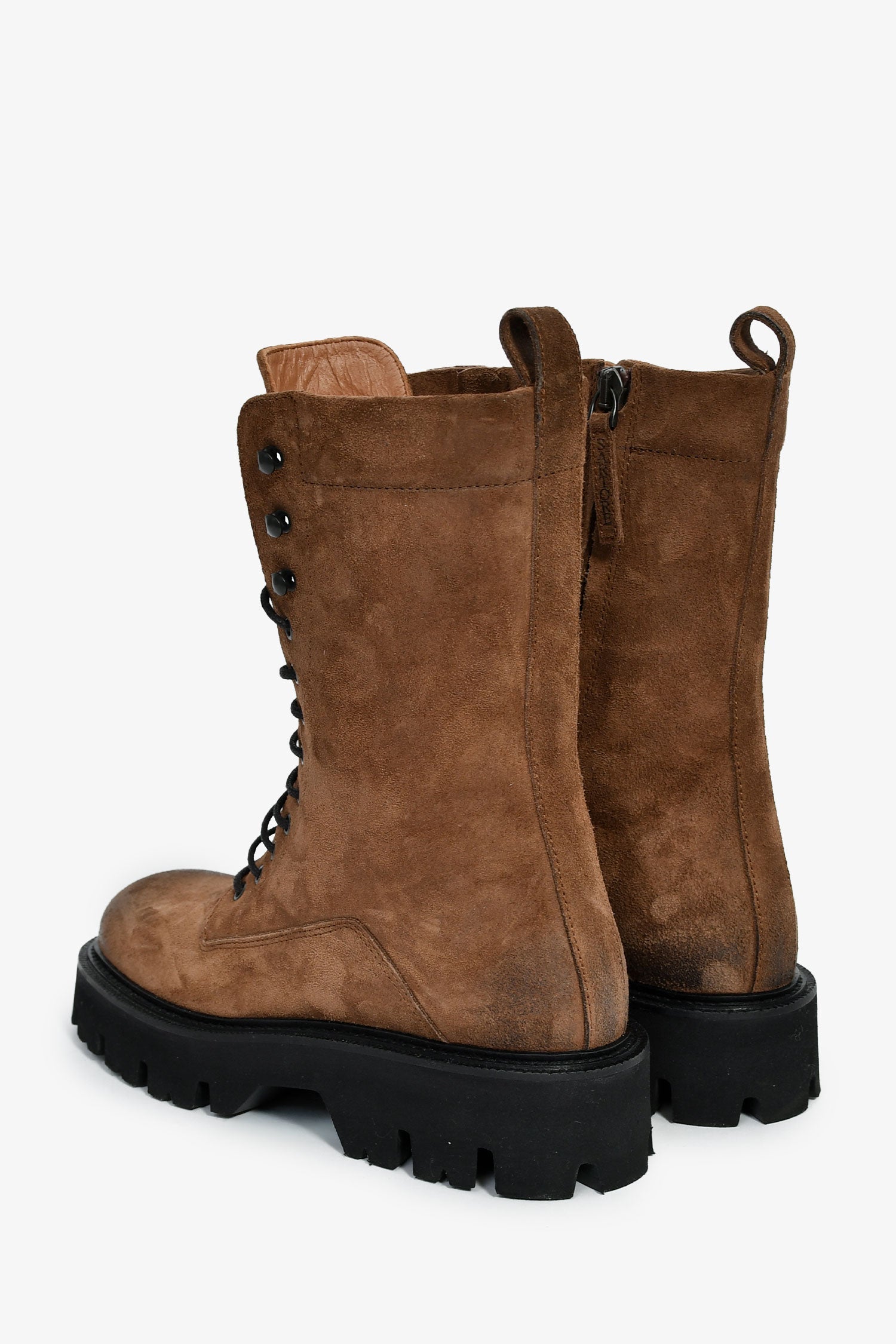 Sartore Chocolate Brown Distressed Suede Wax Combat Boots Size 36