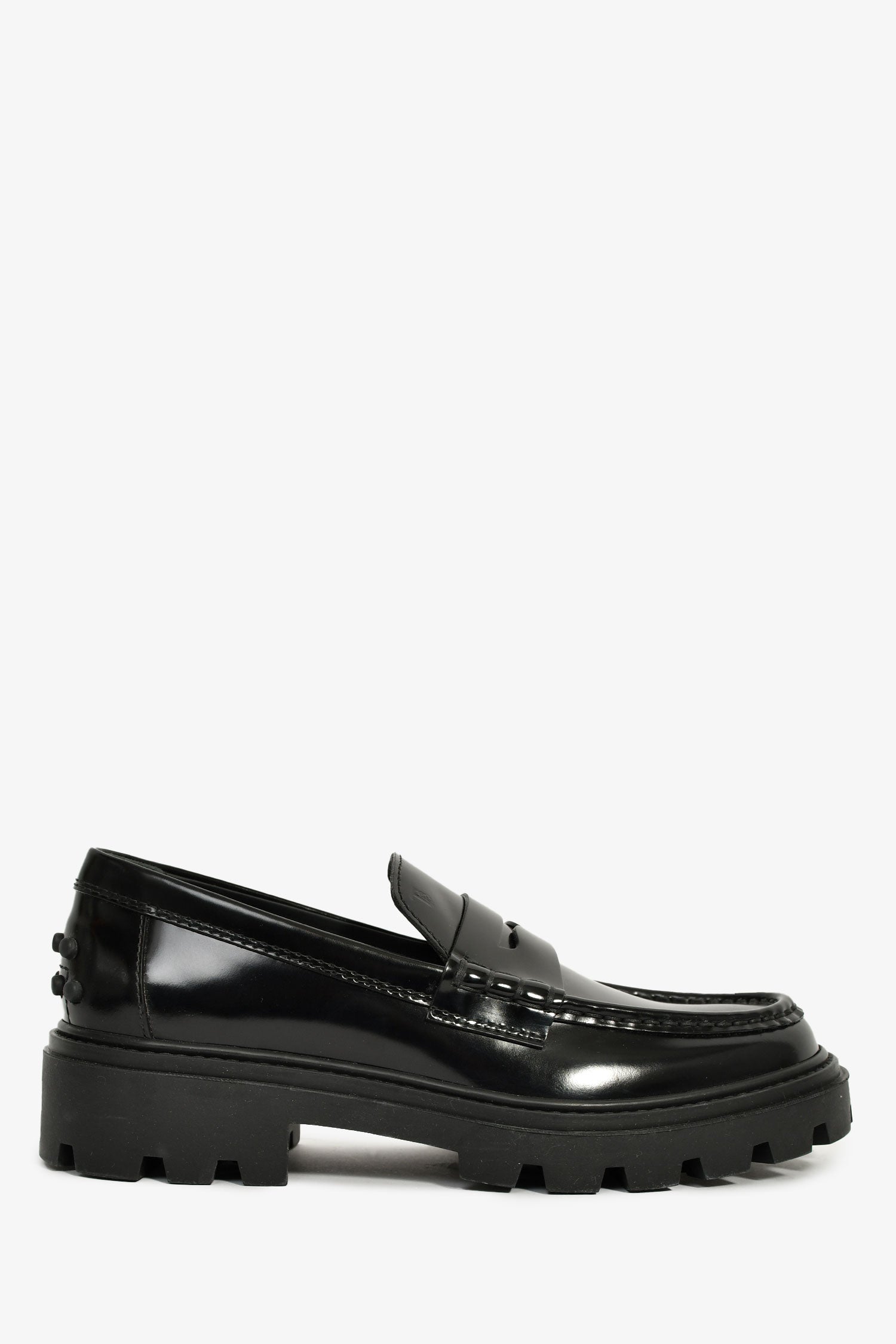 Tod's Black Leather Lug Sole Penny Loafers Size 36