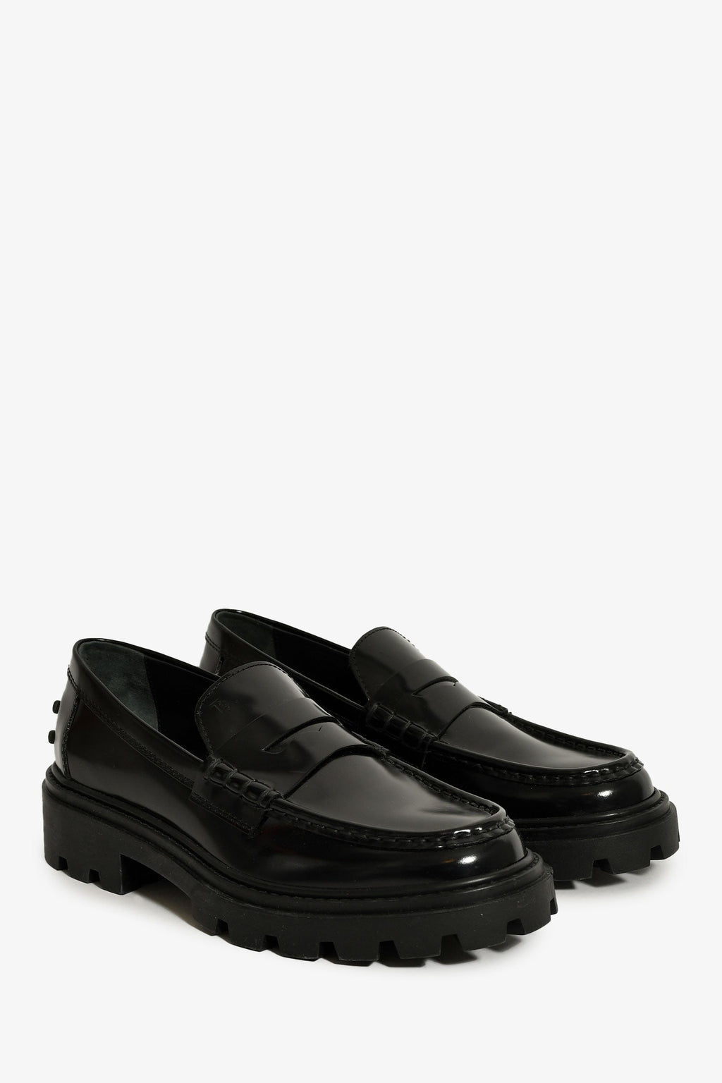 Tod's Black Leather Lug Sole Penny Loafers Size 36