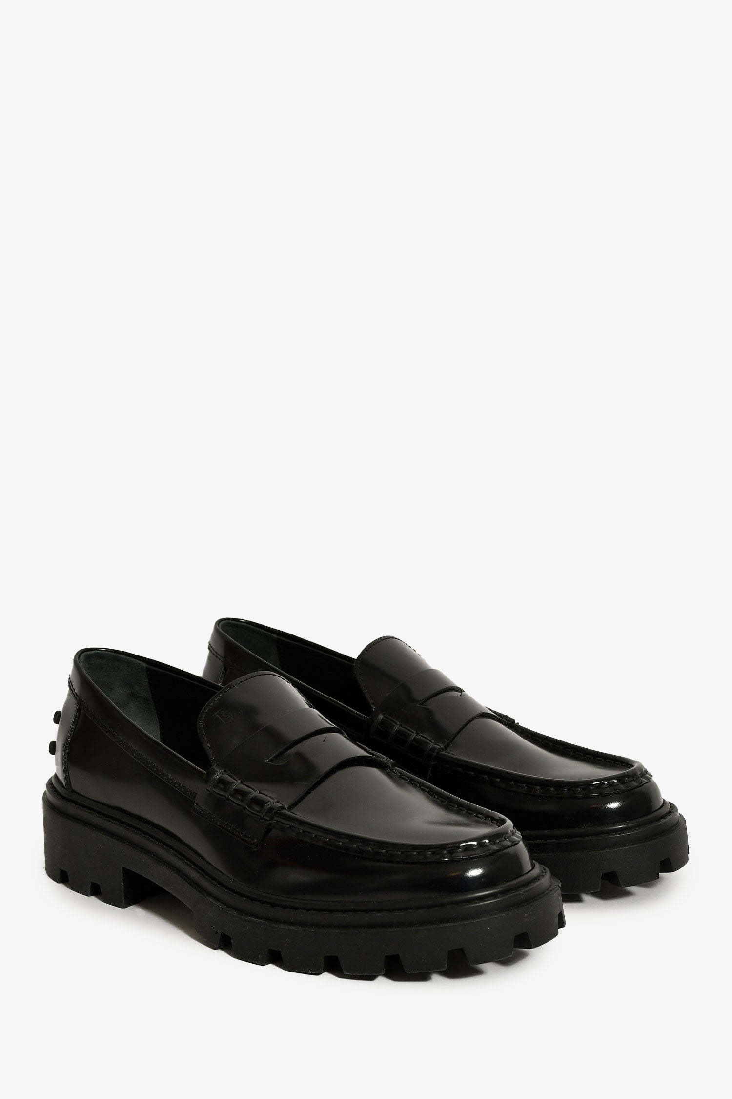 Tod's Black Leather Lug Sole Penny Loafers Size 36