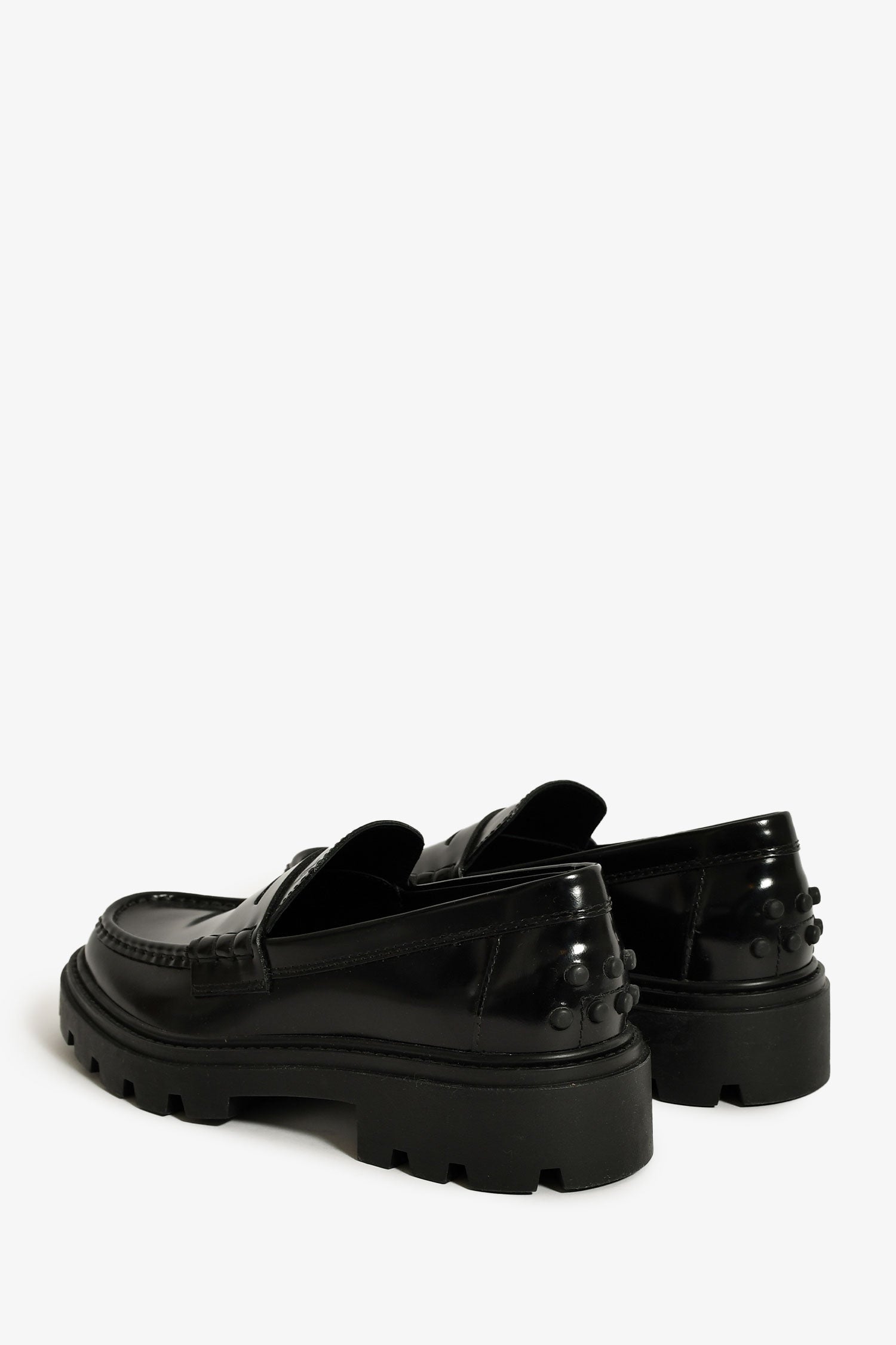 Tod's Black Leather Lug Sole Penny Loafers Size 36