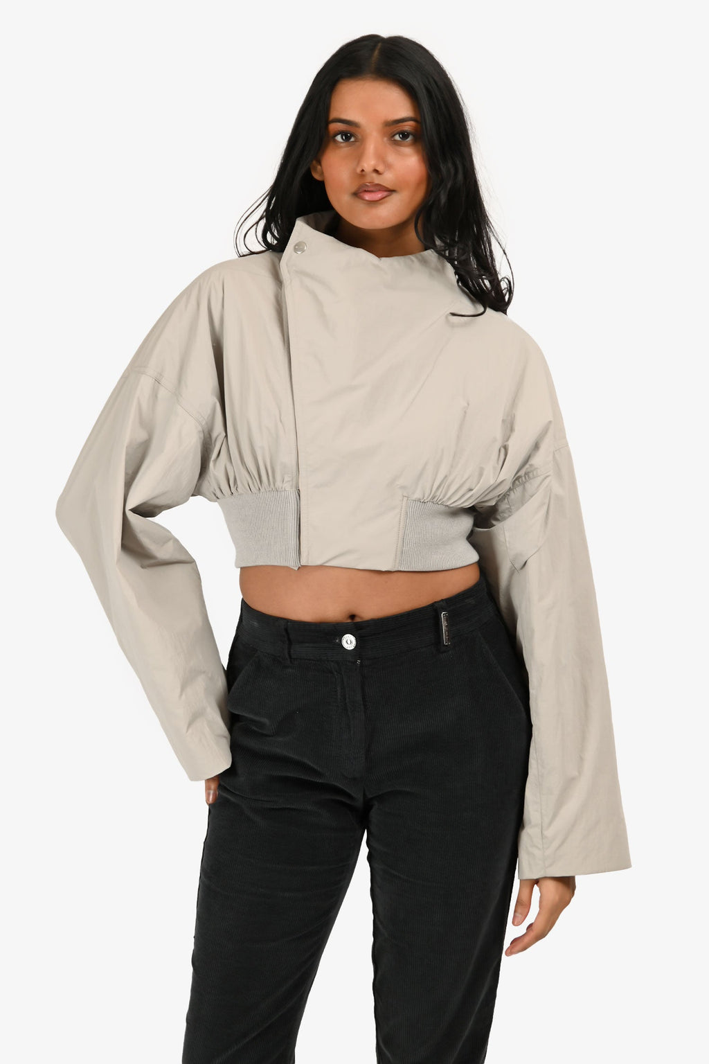 Rick Owens Grey Concordians Hollywood Cropped Flight Jacket Size 2 US