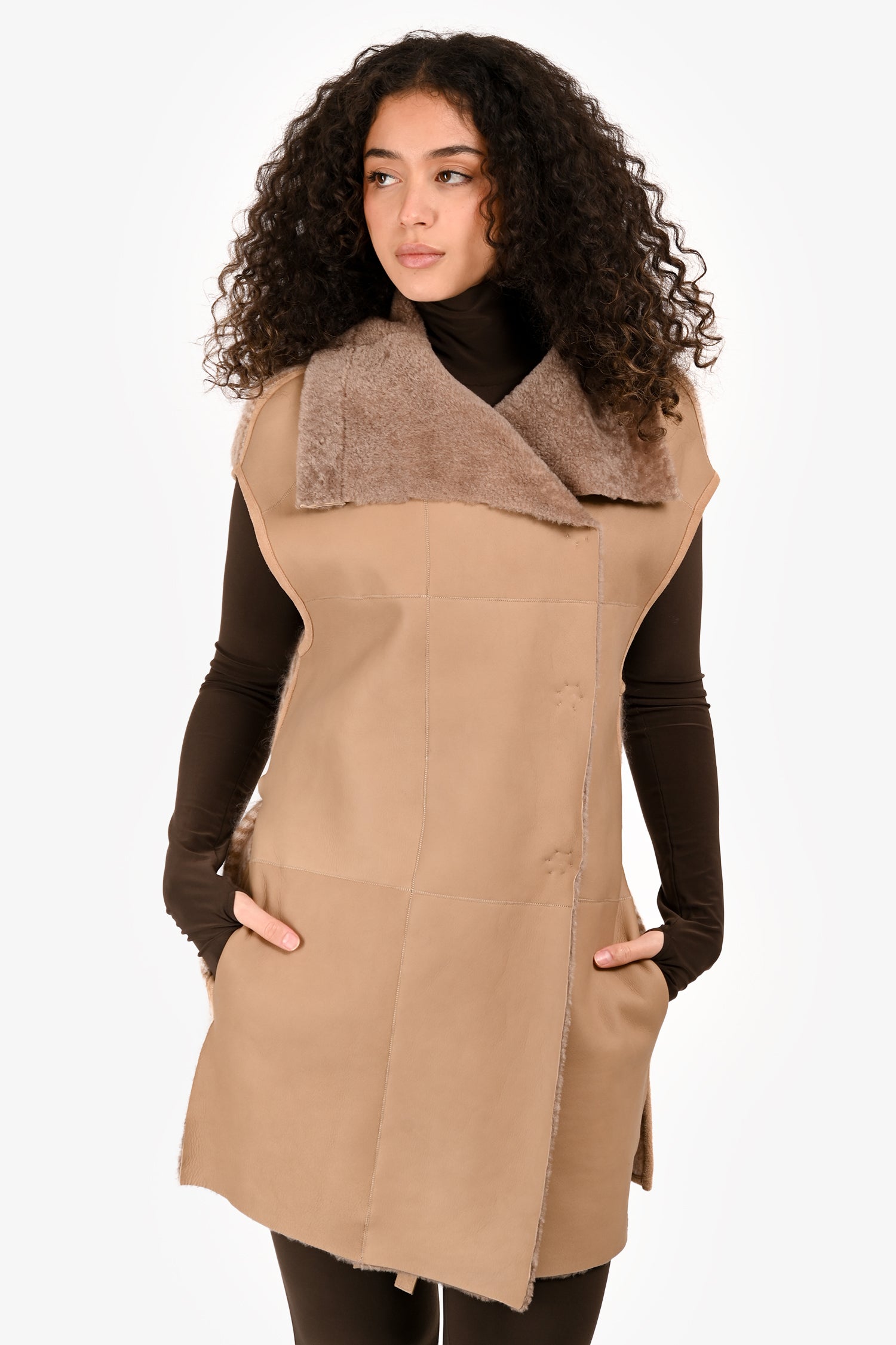 Lorena Antoniazzi Beige Mohair/ Wool Two Faced Leather Vest Size 36