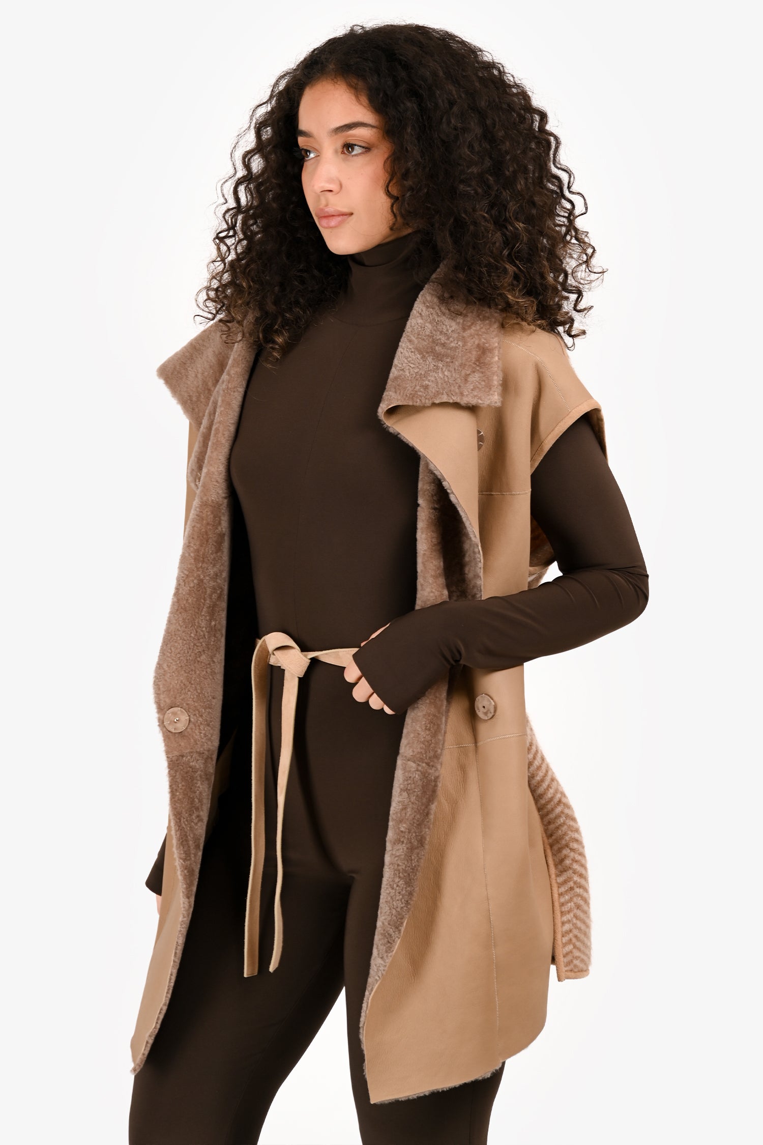 Lorena Antoniazzi Beige Mohair/ Wool Two Faced Leather Vest Size 36