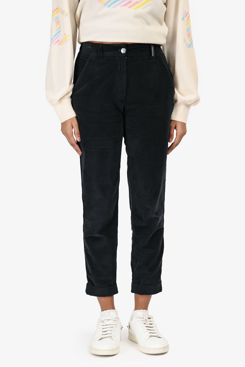 Tonet Dark Grey Pleated Corduroy Tapered Pants Estimated Size XS