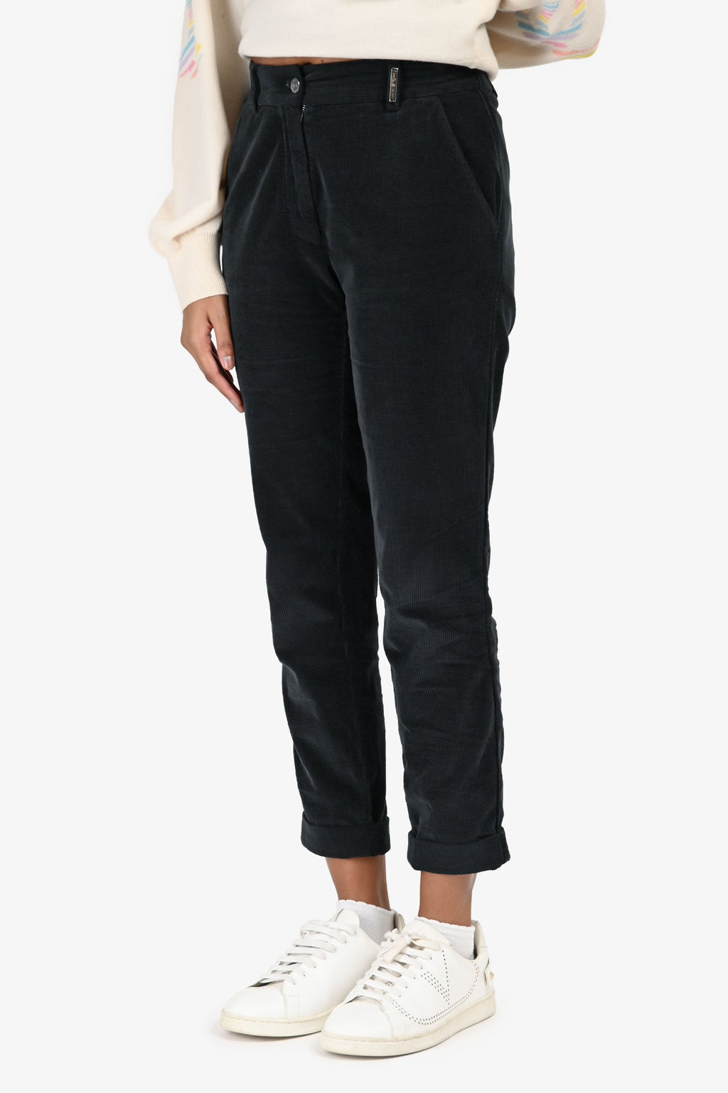 Tonet Dark Grey Pleated Corduroy Tapered Pants Estimated Size XS