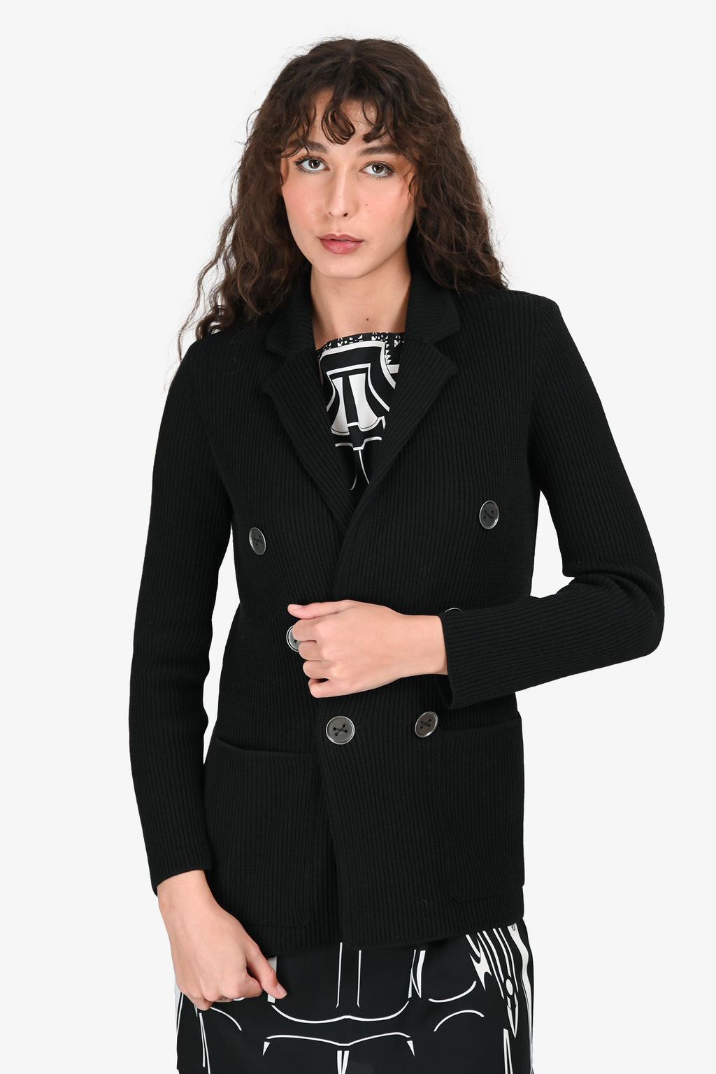 Tonet Black Knit Double Breasted igan Sweater Estimated Size XS