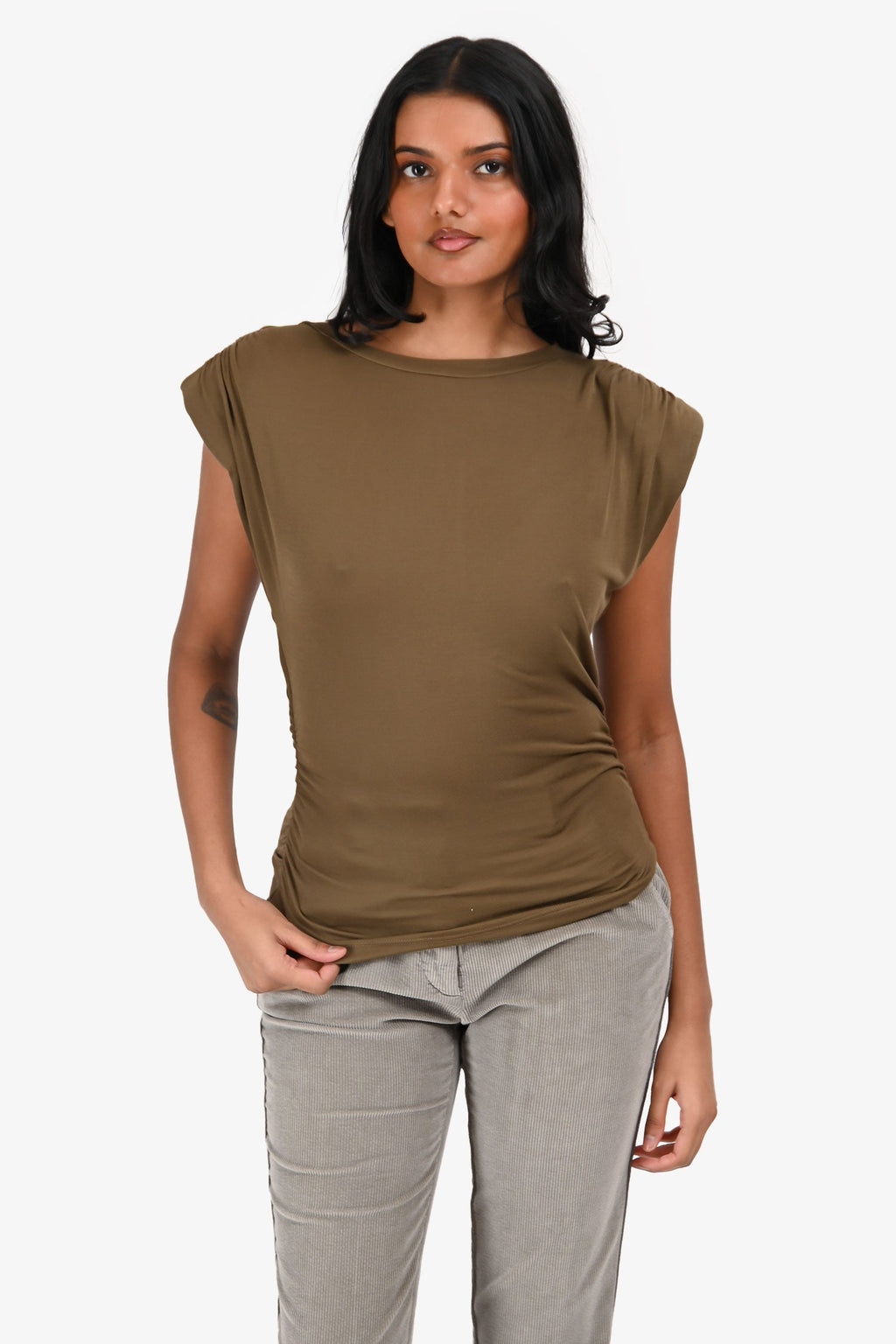 Isabel Marant Etoile Green Ruched 'Devani' T-Shirt Est. Size XS