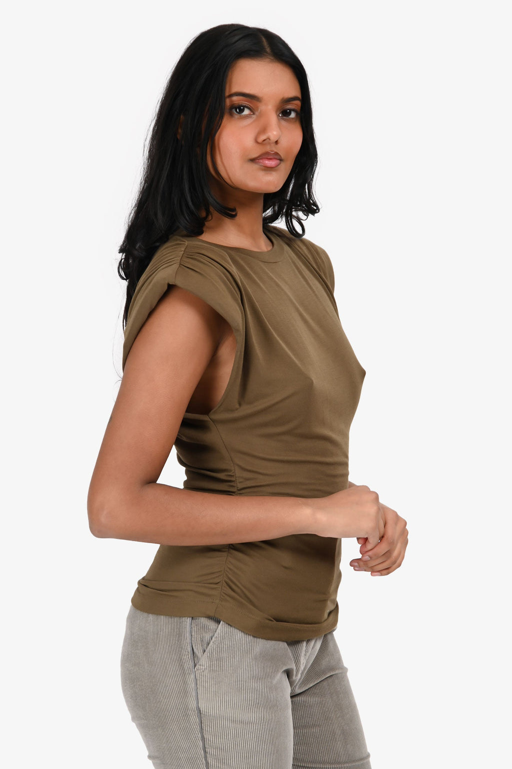 Isabel Marant Etoile Green Ruched 'Devani' T-Shirt Est. Size XS