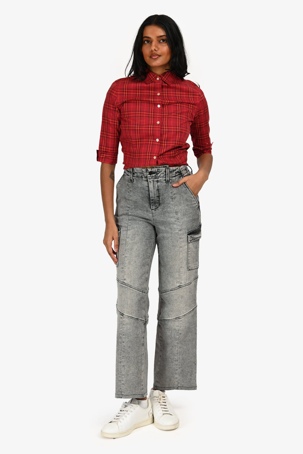 L'Agence Washed Grey Denim Cargo Jeans Estimated Size XS