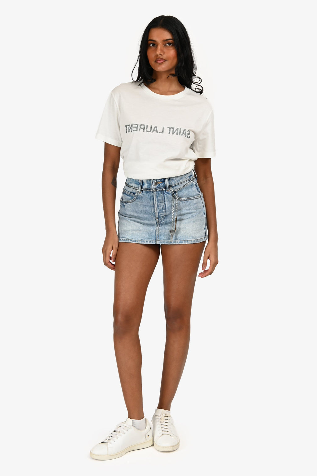 Alexander Wang Blue Denim Skort with Key Detail Chain Belt Size 24