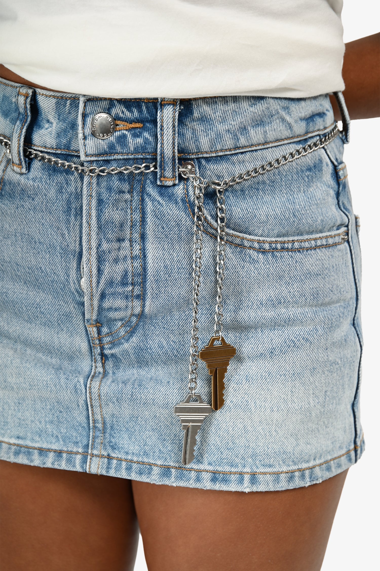Alexander Wang Blue Denim Skort with Key Detail Chain Belt Size 24