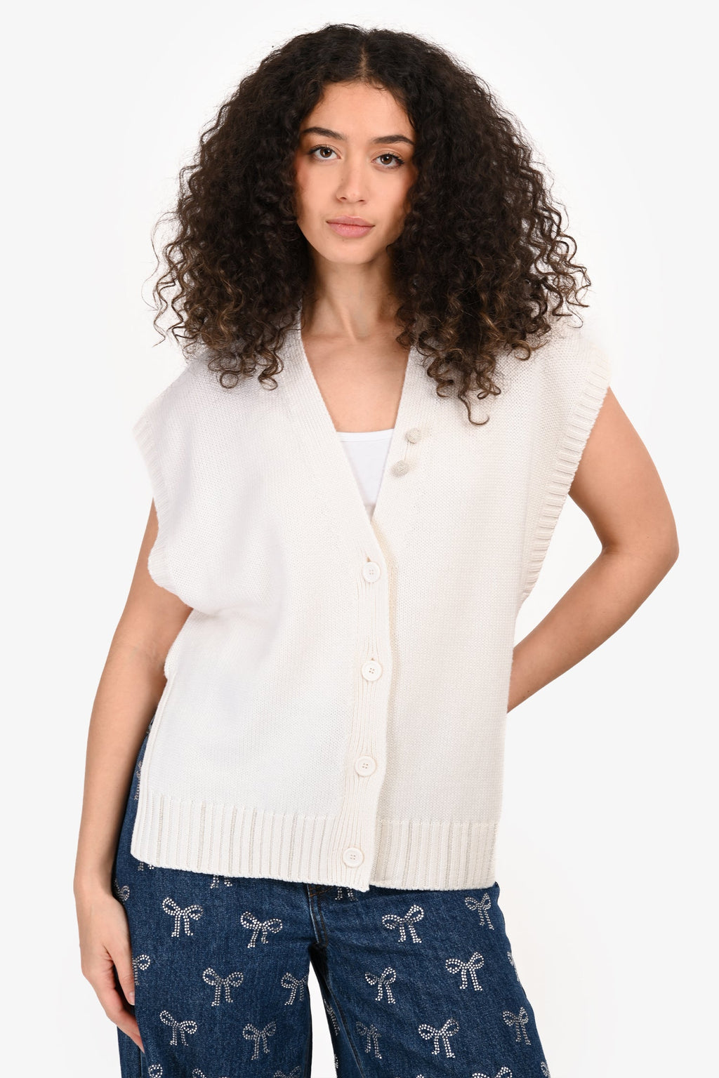 Fabiana Filippi White Wool igan Vest Est. Size S