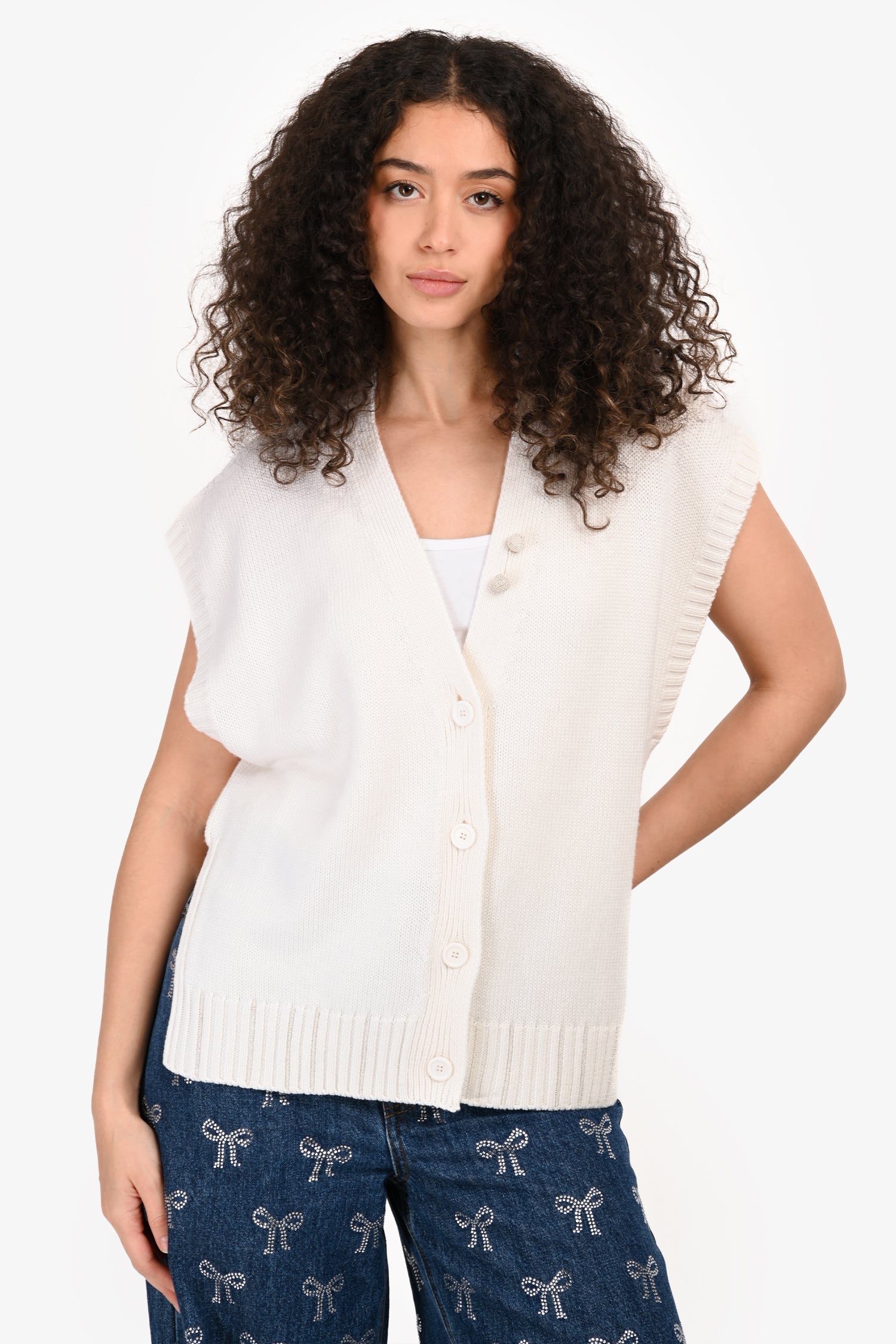 Fabiana Filippi White Wool igan Vest Est. Size S