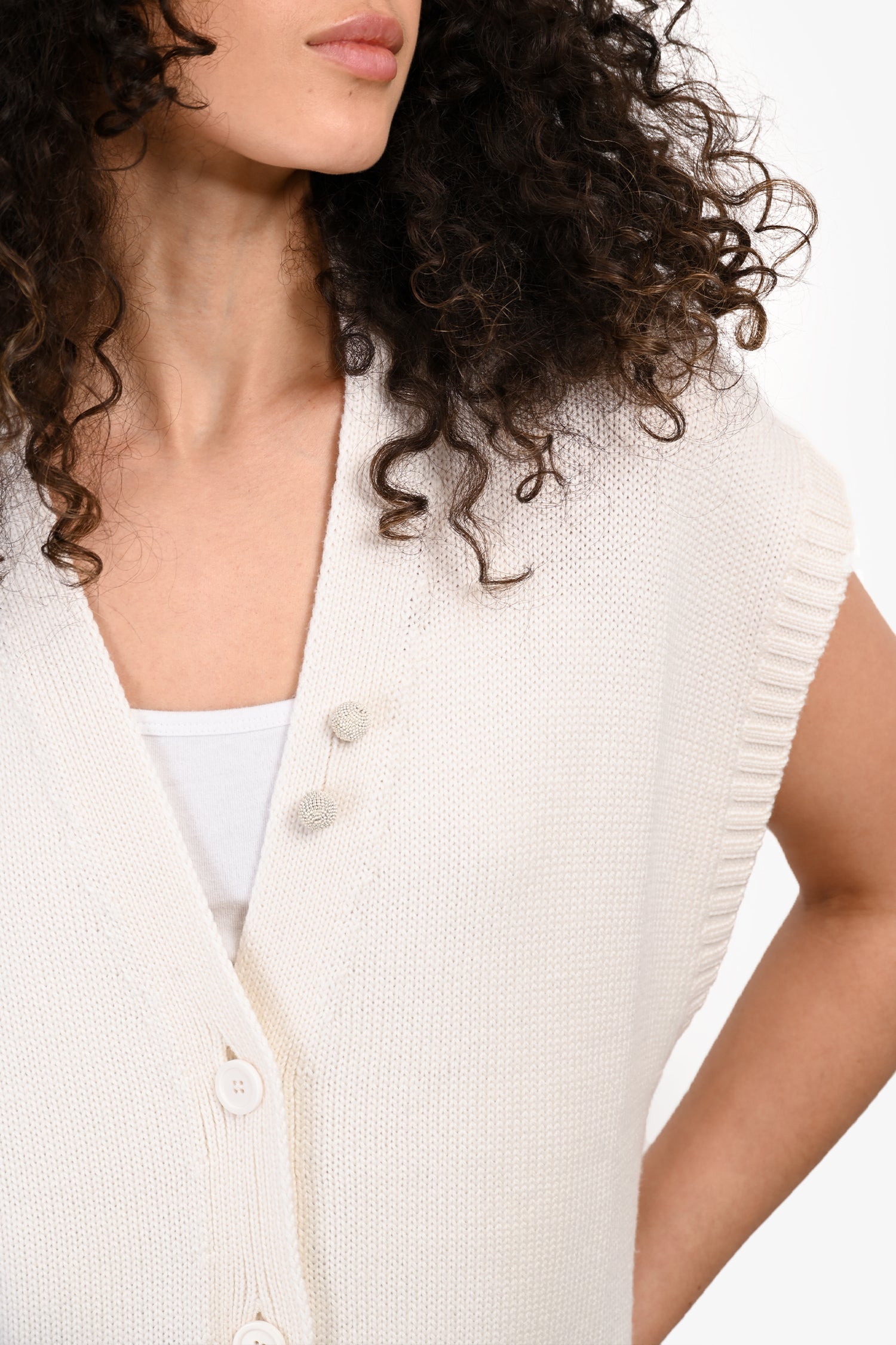 Fabiana Filippi White Wool igan Vest Est. Size S