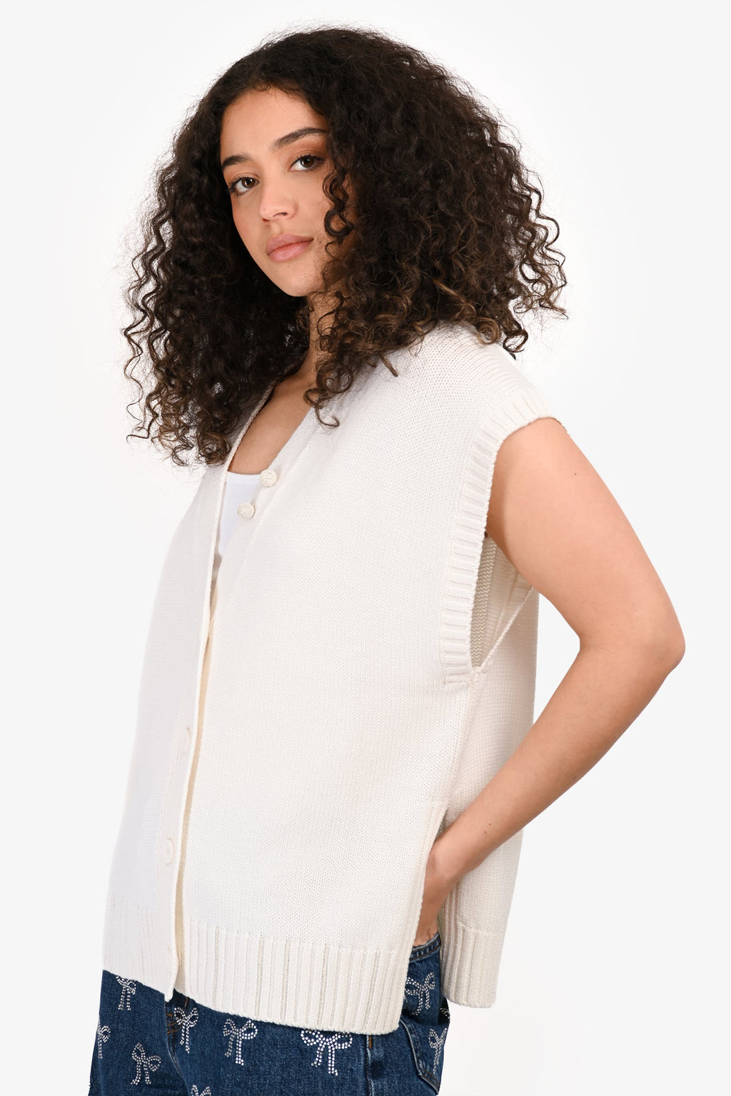 Fabiana Filippi White Wool igan Vest Est. Size S