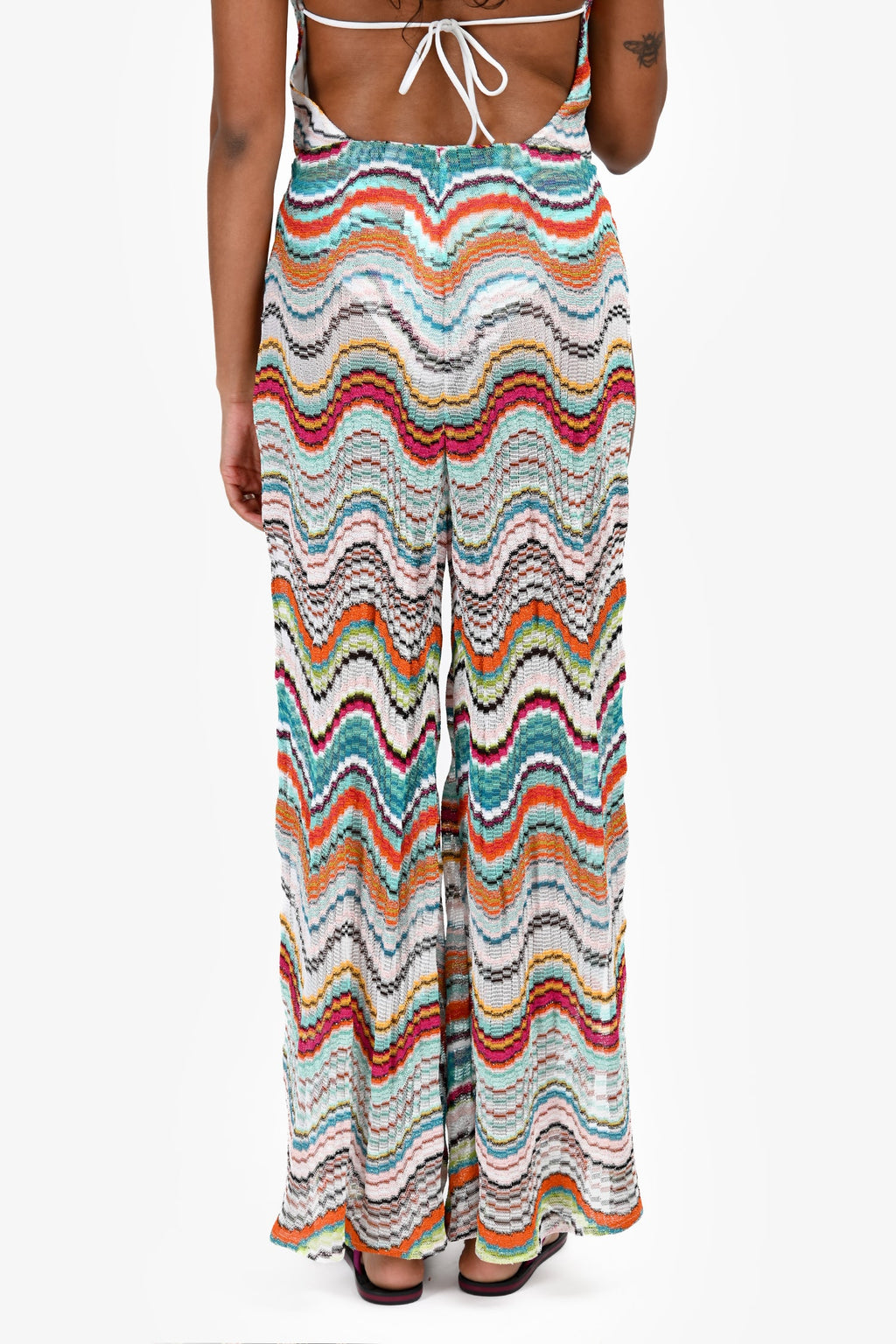 Missoni Blue/Multicolour Chevron Knit High Slit Pants Estimated Size XS
