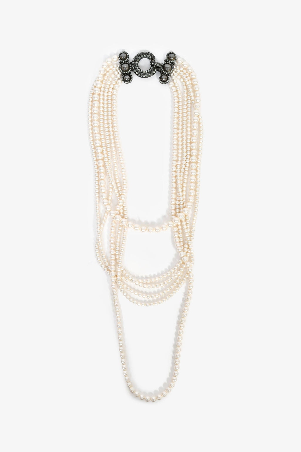 Lanvin Faux Pearl Multi Strand Necklace With Crystal Embellished Closure