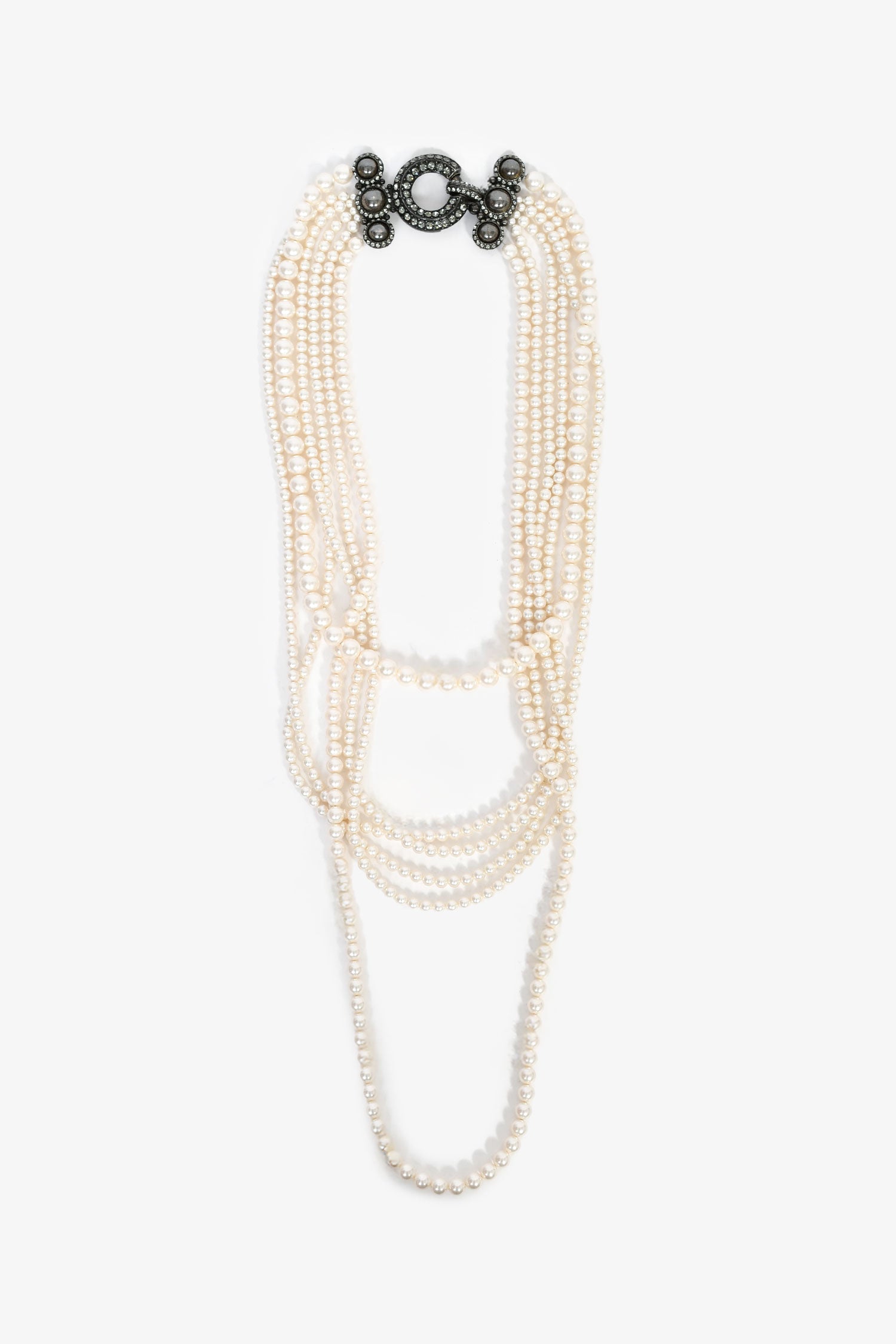 Lanvin Faux Pearl Multi Strand Necklace With Crystal Embellished Closure