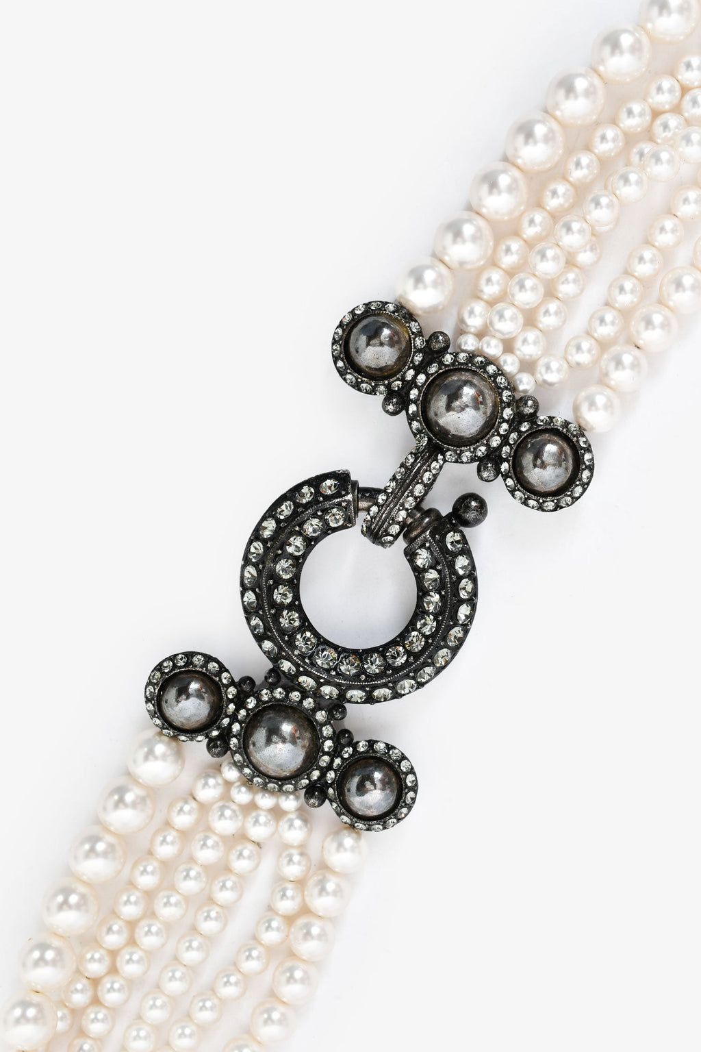 Lanvin Faux Pearl Multi Strand Necklace With Crystal Embellished Closure
