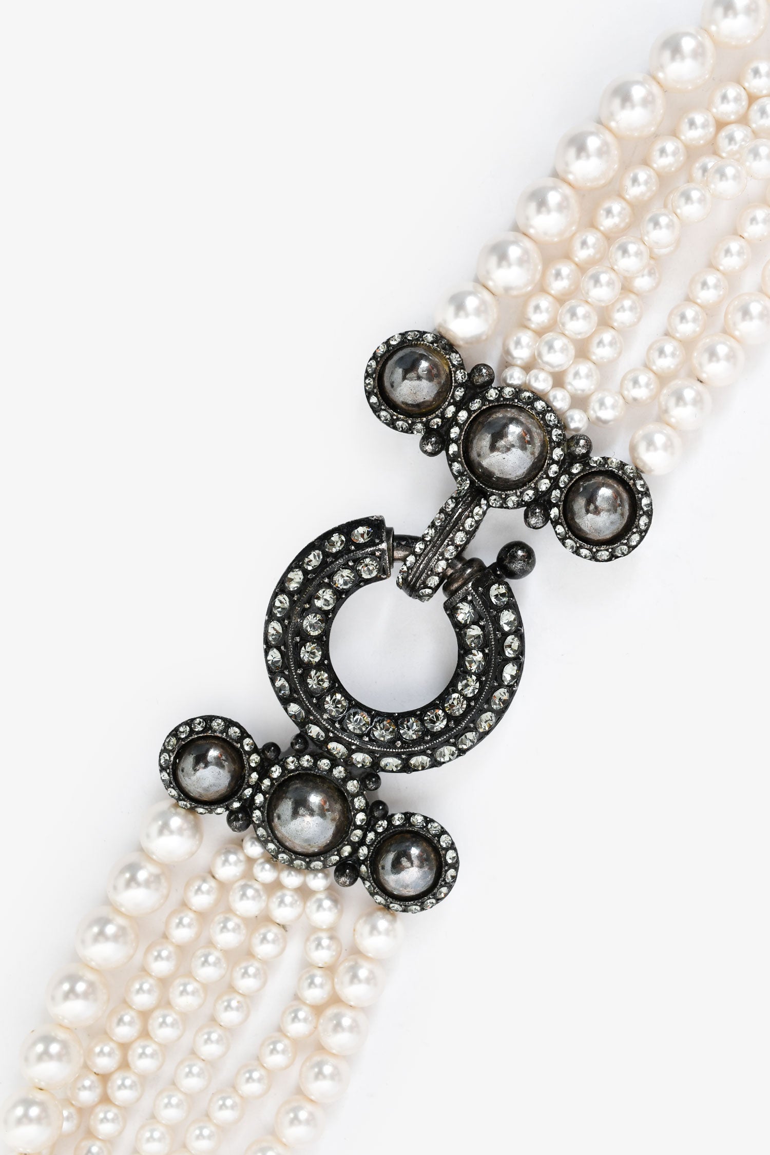 Lanvin Faux Pearl Multi Strand Necklace With Crystal Embellished Closure