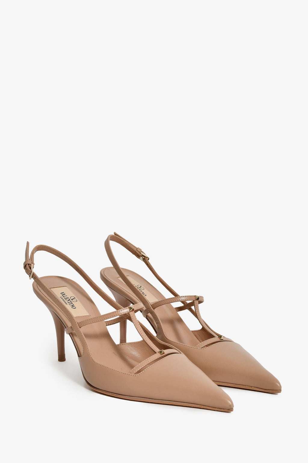 Valentino Beige Leather Rockstud 'Wispy' Slingback Heels Size 36.5
